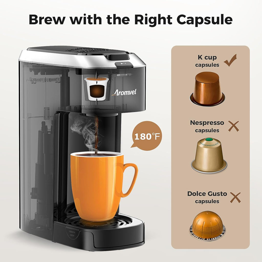 Single Serve Coffee Maker for K Cup Pods, 6-14oz Brew Sizes | One Button Coffee Maker, Fits Travel Mug, Compact for