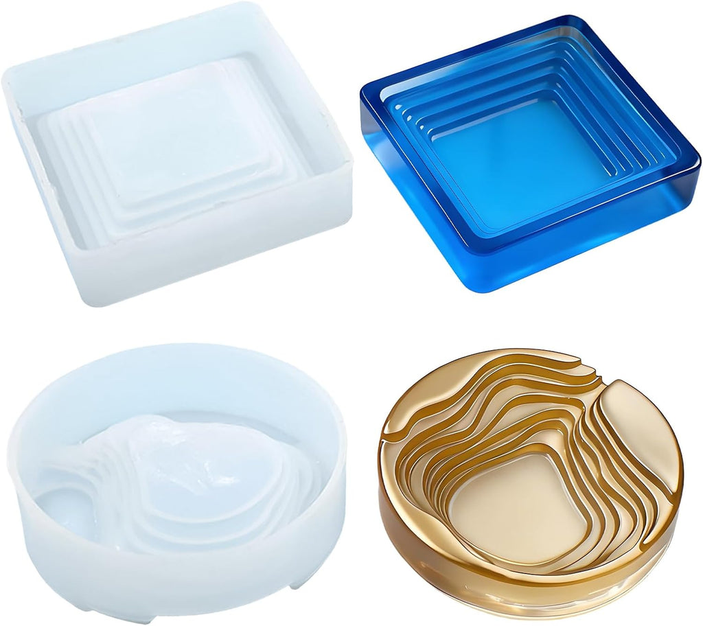 Ashtray Molds for Epoxy Resin, 2pcs Square & Round Terraced Ashtray Resin Molds for Jewelry Storage Box Handmade
