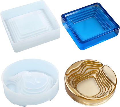 Ashtray Molds for Epoxy Resin, 2pcs Square & Round Terraced Ashtray Resin Molds for Jewelry Storage Box Handmade