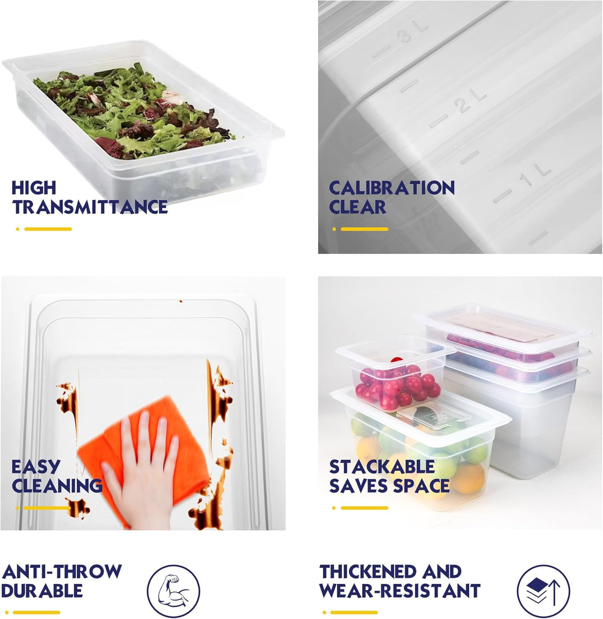 6 Pack 1/3 Size 6" Deep Food Pans with Lids, Translucent