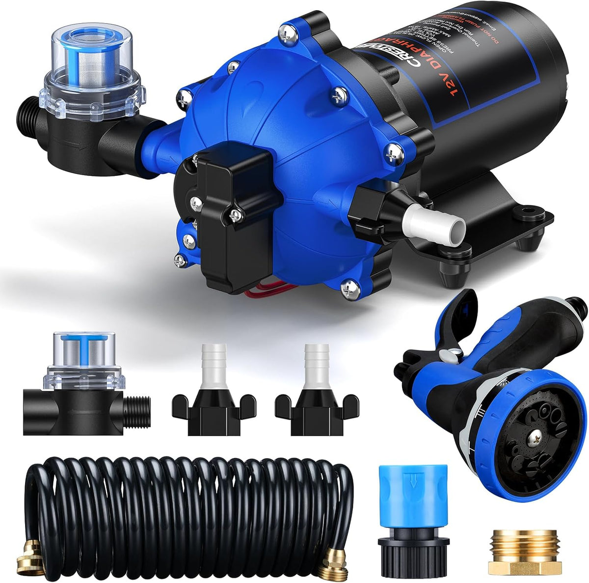 CrestWave 12V Washdown Pump Kit, 7GPM 70PSI Wash Down Pump for Boat, RV