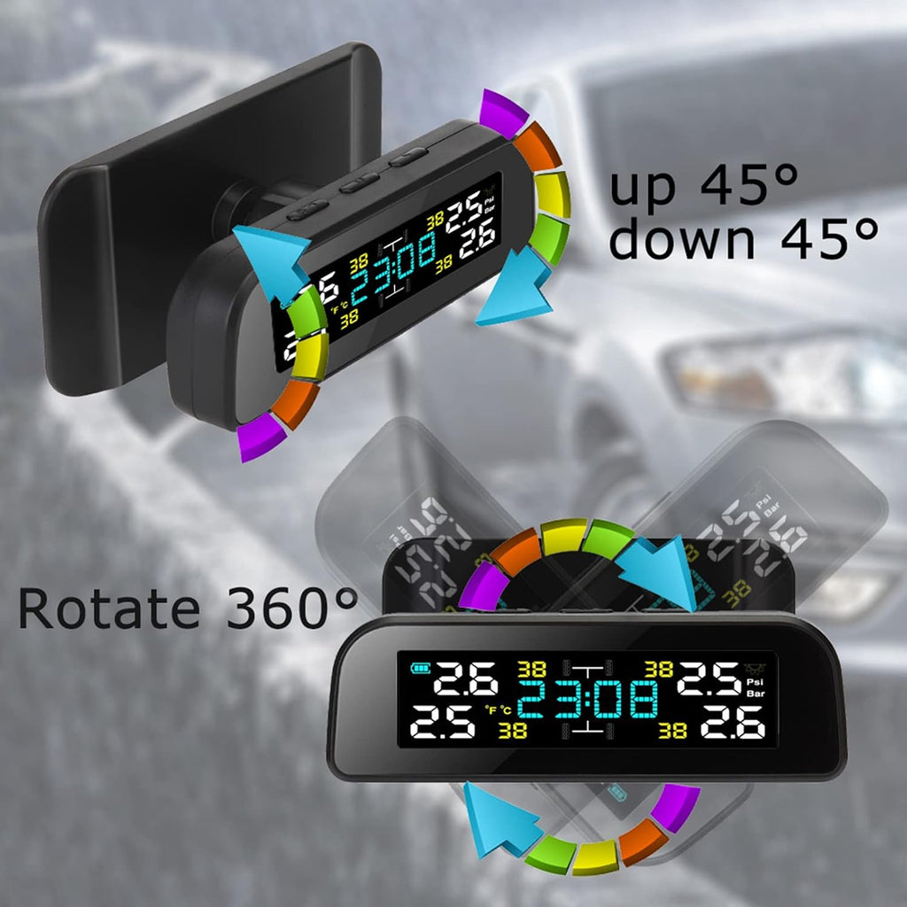 Tire Pressure Monitoring System Wireless Solar TPMS, Tire Pressure Monitor with 4 Sensors Real-time Display