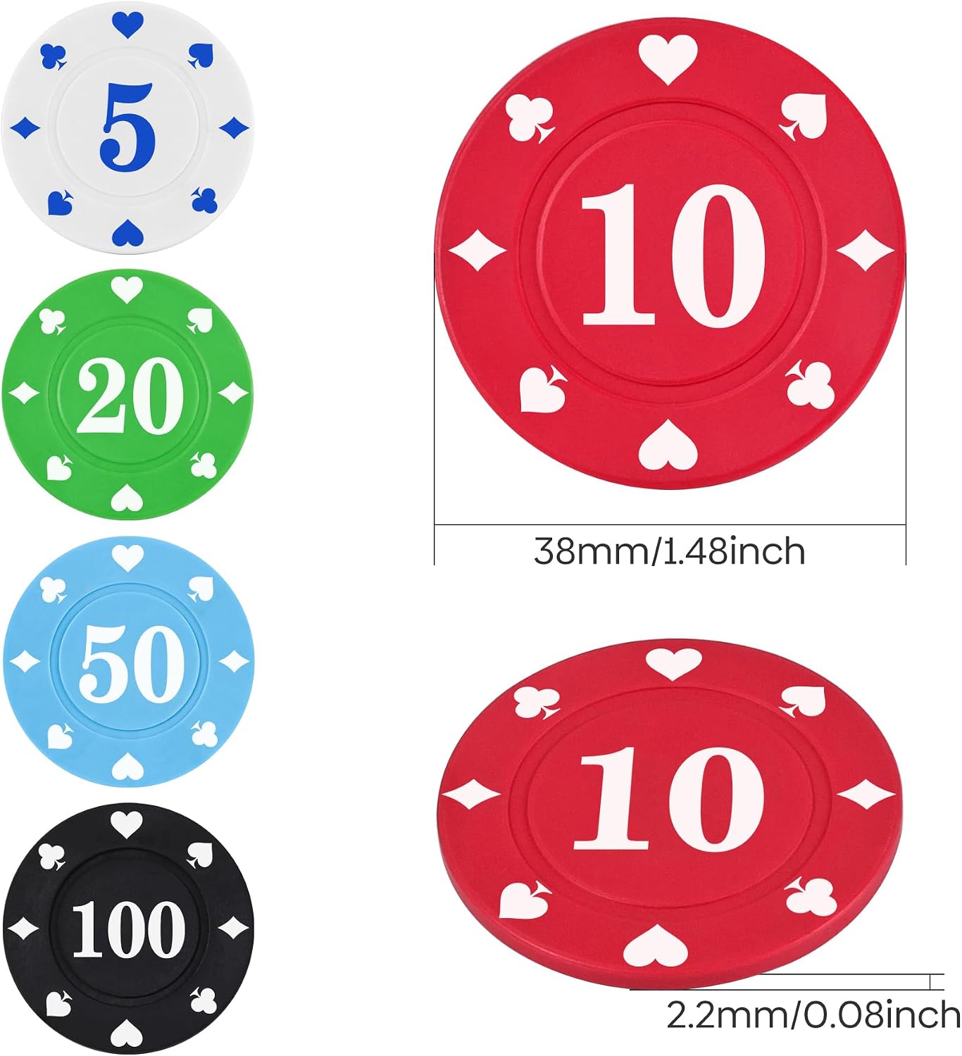 Plastic Poker Chips Set with Storage Box for Blackjack, Texas Hold'em, Night Poker Games