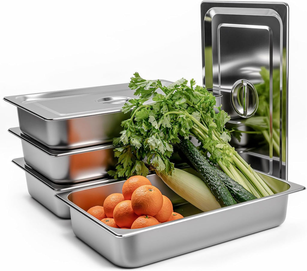 1/1 Full Size 4" Deep Stainless Steel Hotel Pan Steam Pans 4PCS with Lids