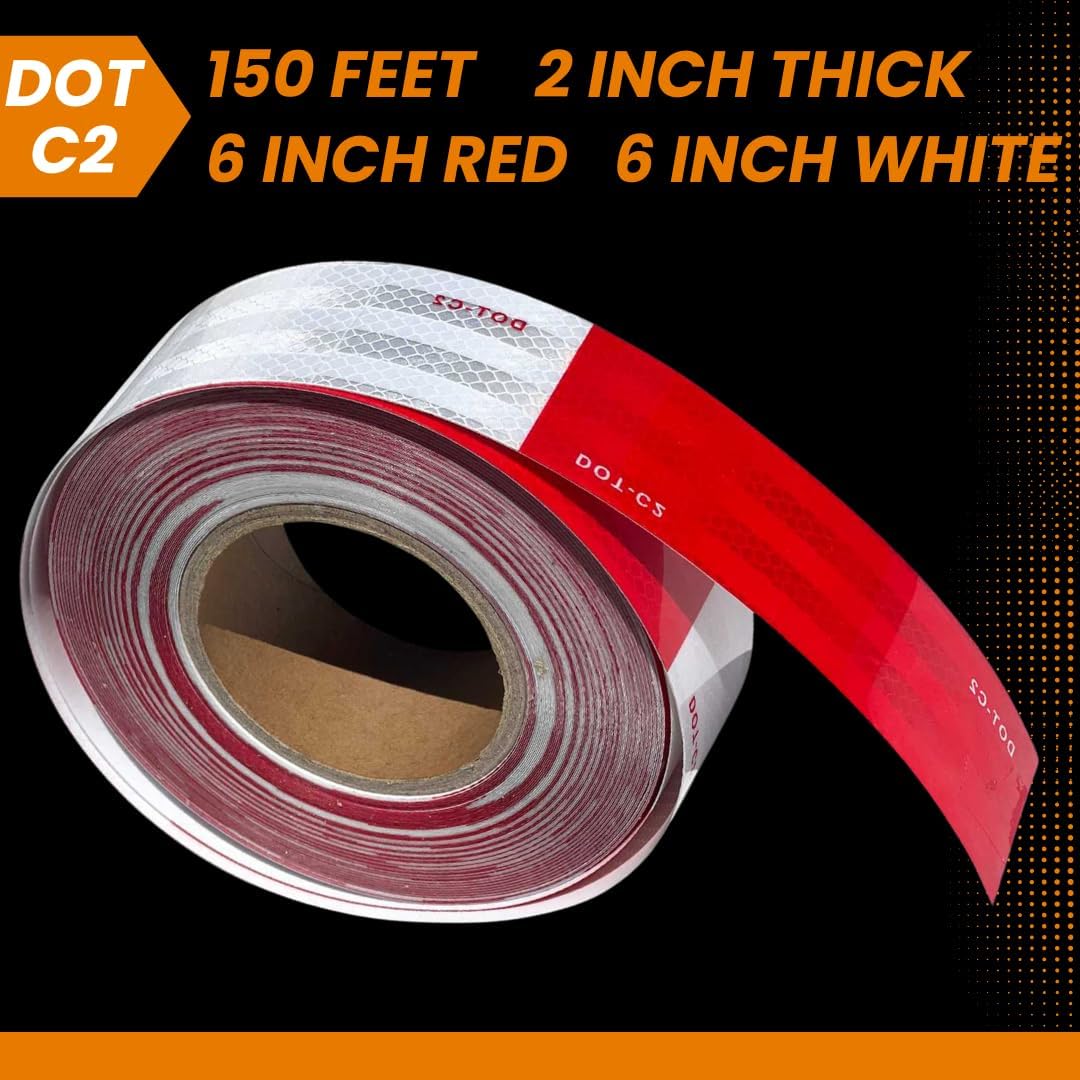 NOVA DOT Reflective Tape 2 Inch x 150 Feet Strong Red White for Trailers