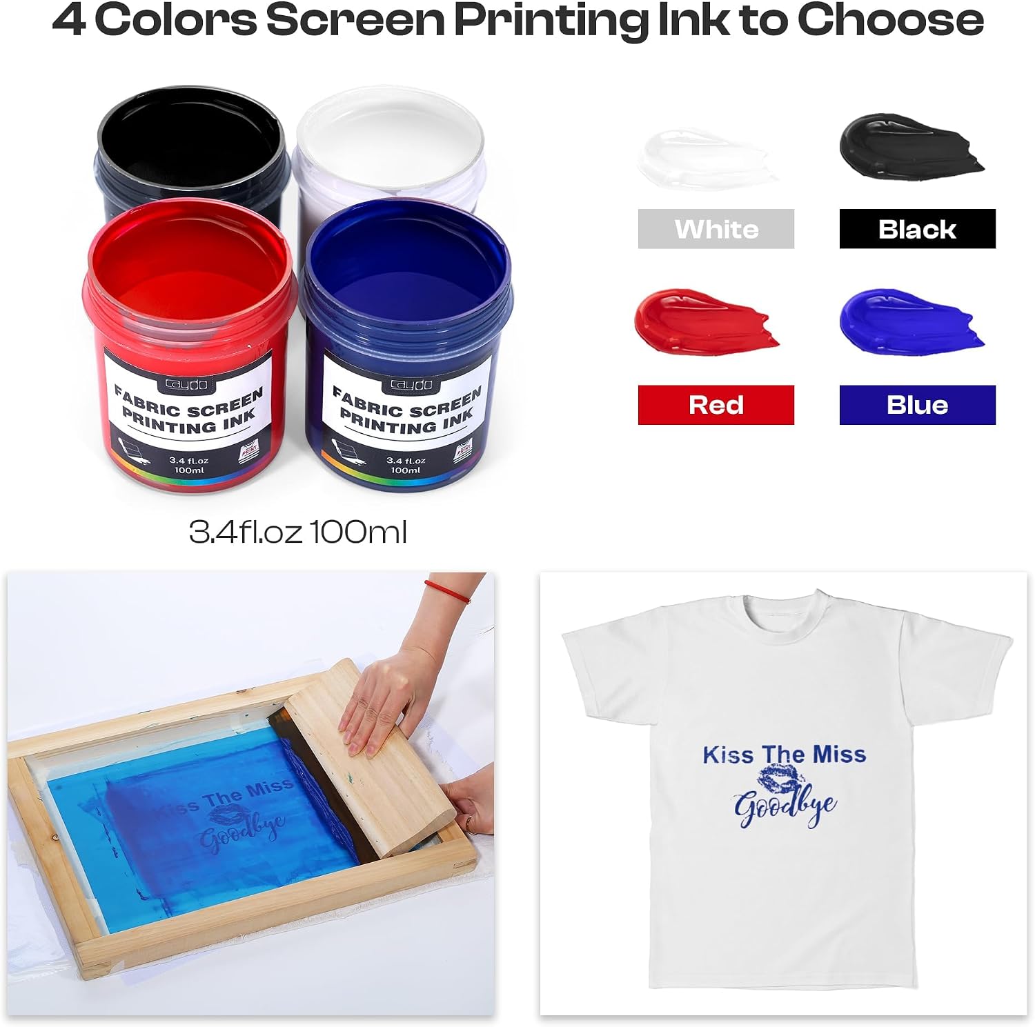 51PCS All-in-One Screen Printing Kit with 50W LED UV Screen Printing Light, 4 Colors Screen Printing Ink, Photo