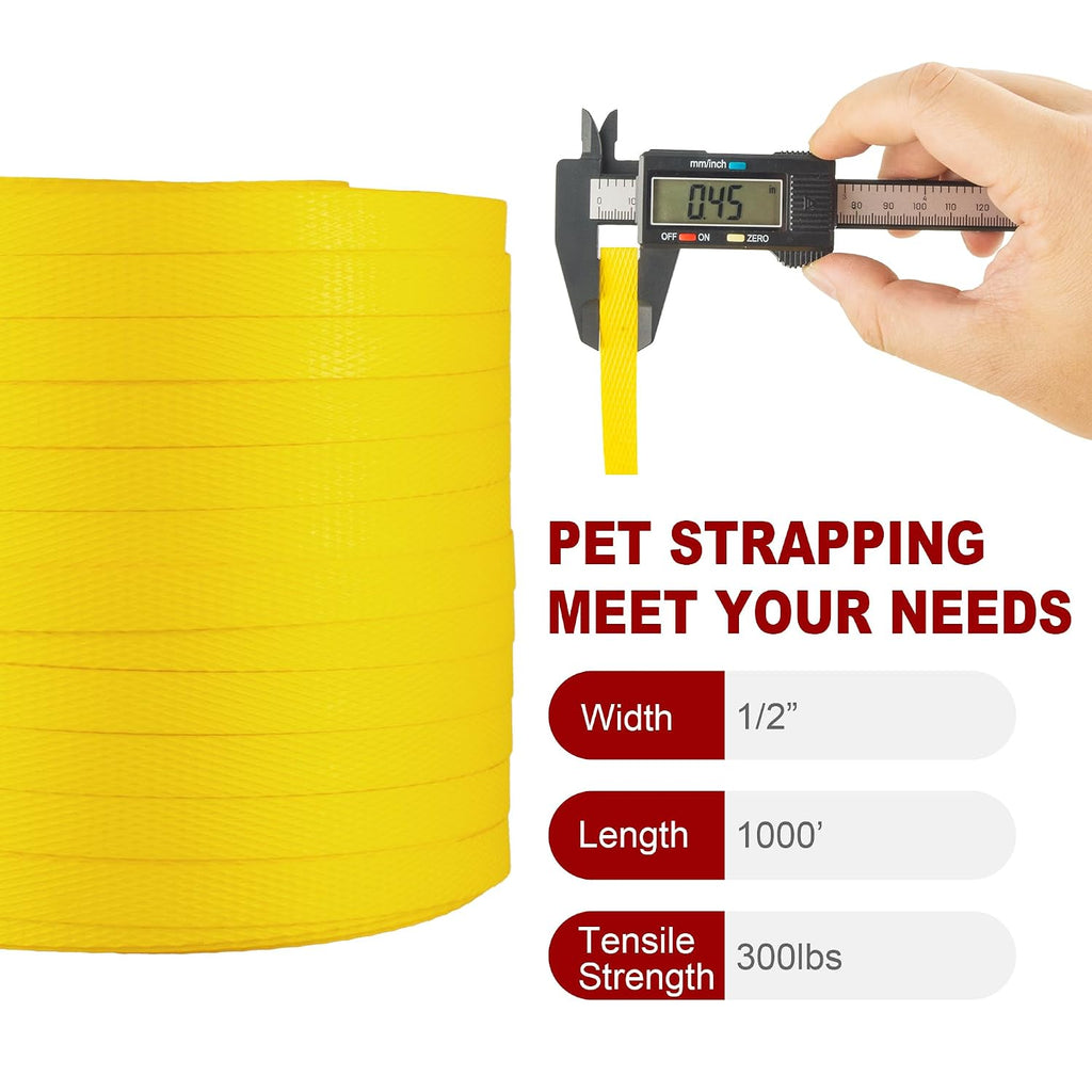 Heavy Duty Packaging Banding Strapping Kit - Upgraded Poly Strapping Tensioner Tool Set with 1000' Length x 1/2" Wide