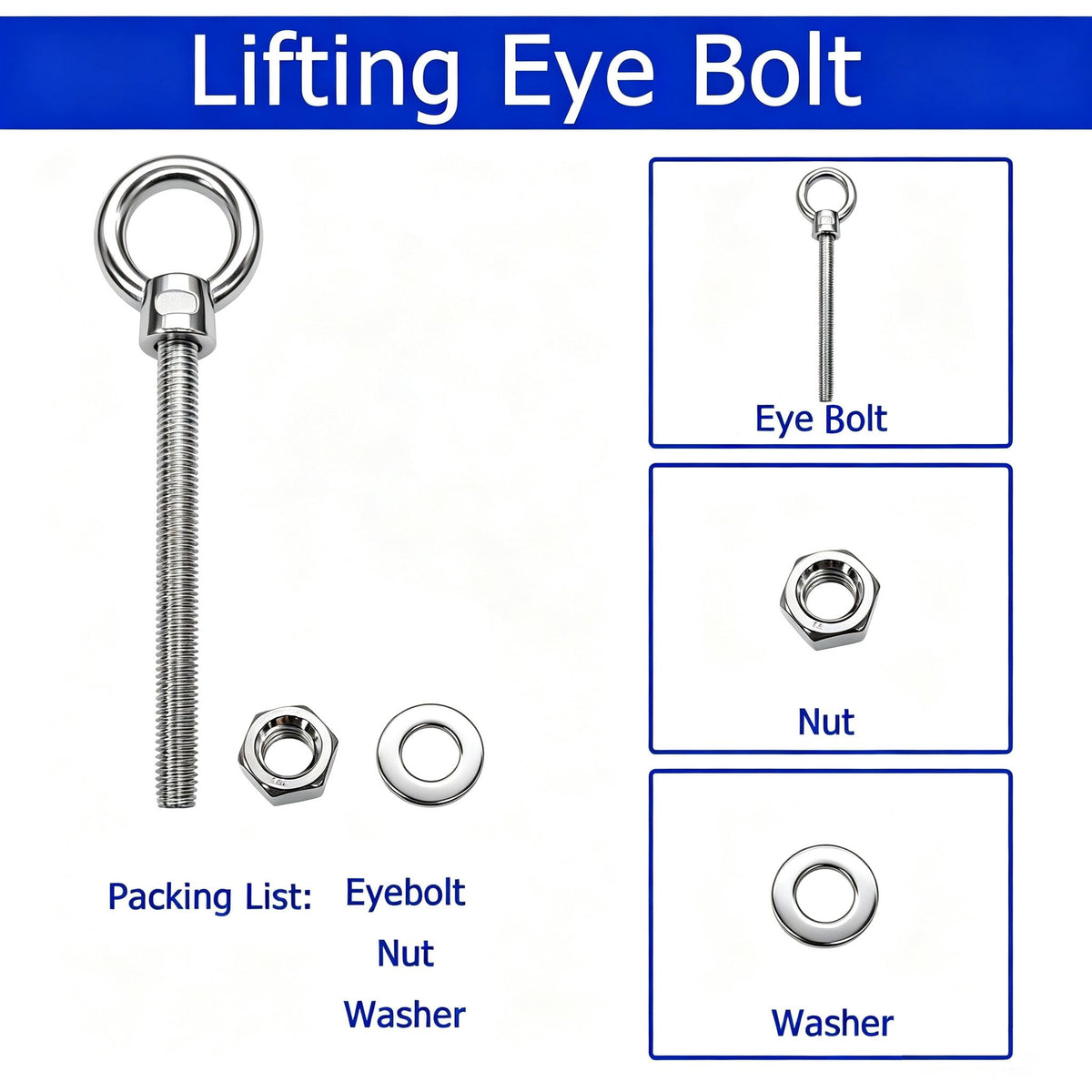 ANPTGHT 1/4" x 4" Eye Bolts with Washers＆Nuts (5 Pack)
