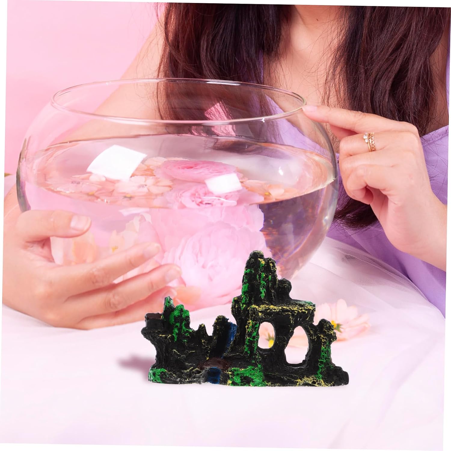 Large Fish Tank Decoration Resin Rock Aquarium Ornament with Water Design for Betta Fish and Shrimp Versatile Crab