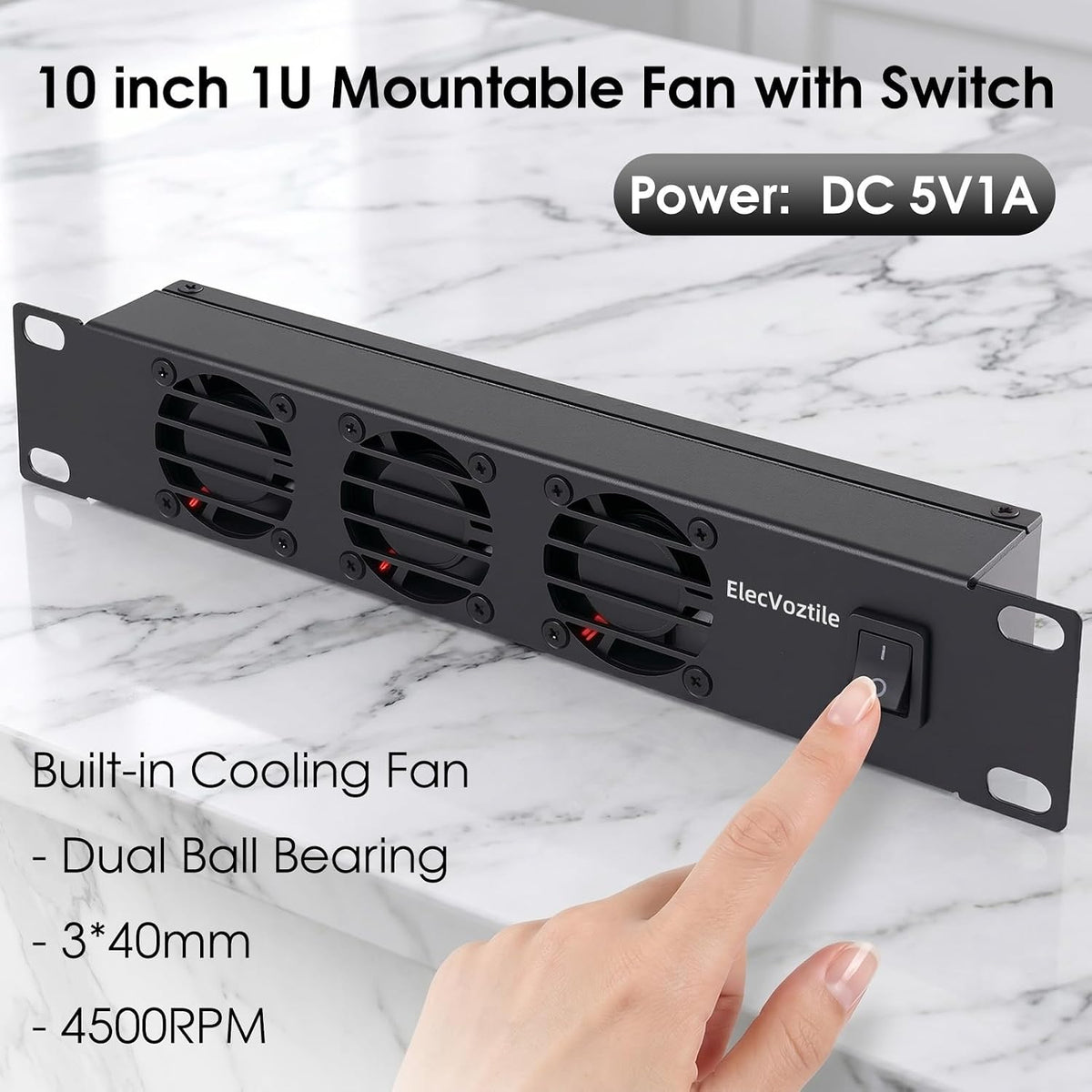 10 inch 1U Rack Mount Fan Panel with Switch, Metal Case