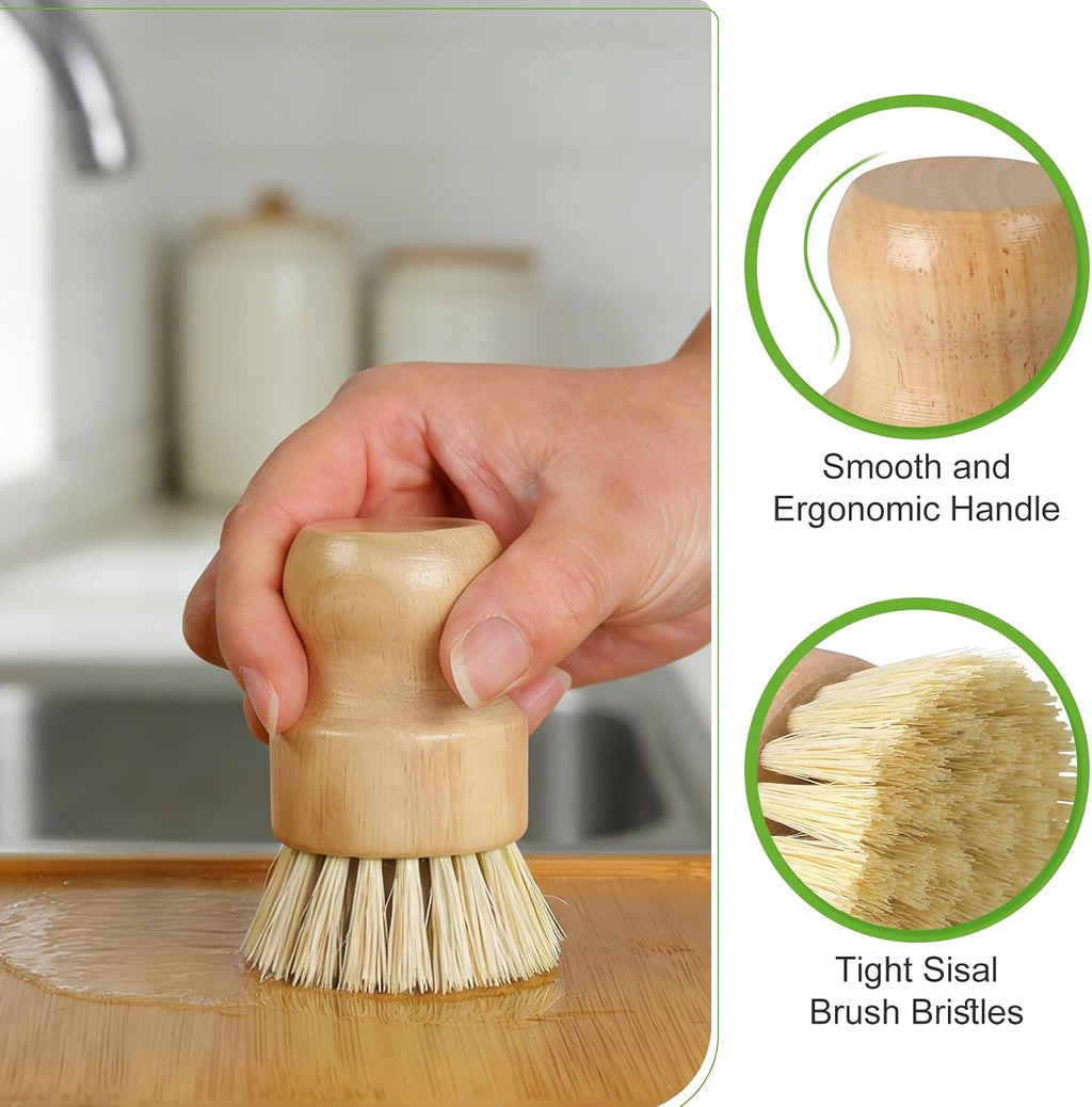 Bamboo Dish Brush, Natural Scrub Brush, 4 Pack Set