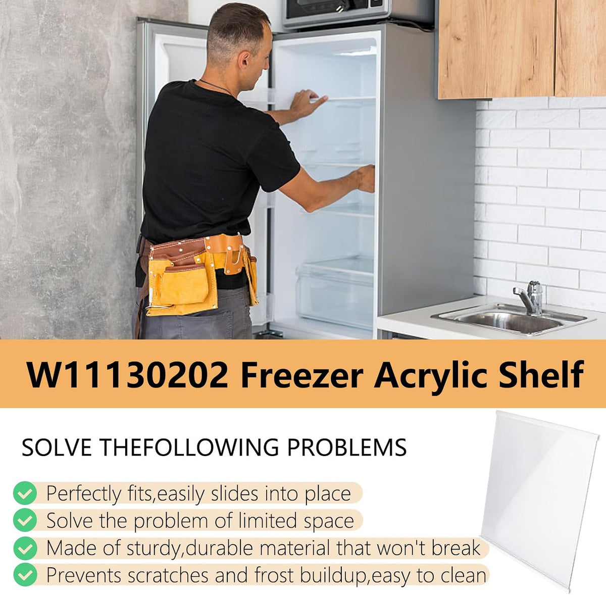 W11130202 Freezer Shelf Replacement Fit For Whirlpool Refrigerator Replaces W10527848 4545865 EAP12347521 WRS571CIHZ04
