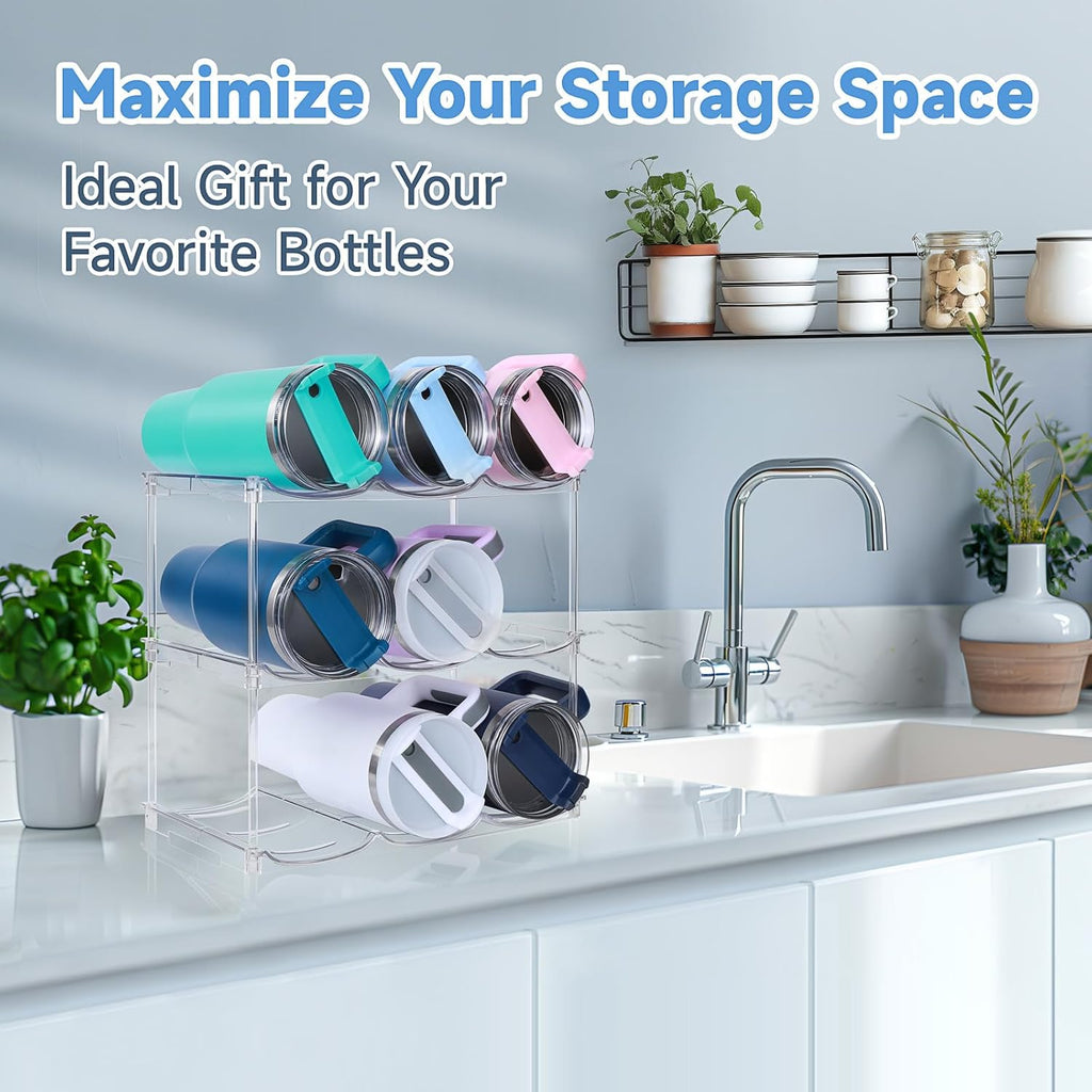Stackable Water Bottle Organizer for Stanley 40 oz Tumbler, Water Bottle Holder for Cabinet, Pantry Kitchen