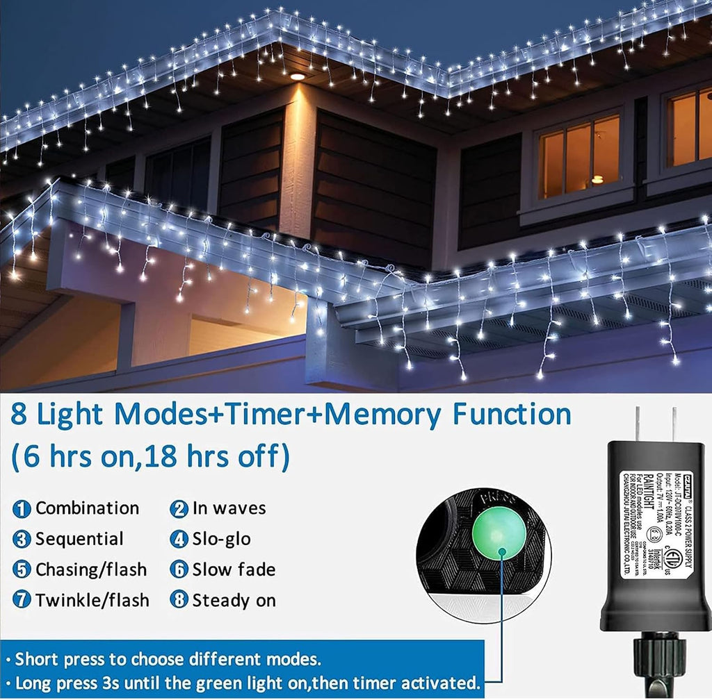 33ft 400 LED Icicle Lights Outdoor, 80 Drops Icicle Christmas Lights Connectable, 8 Modes White Icicle String Lights