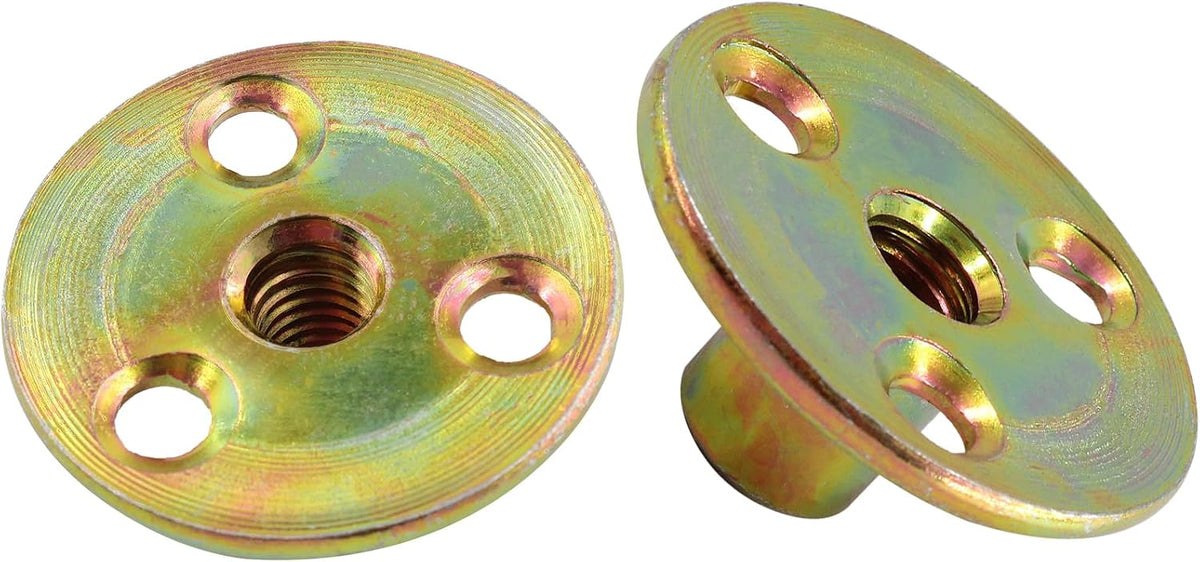 12PCS 5/16"-18 Carbon Steel Round Base T-Nut, Brad Hole Tee Nut, Furniture Hardware Flange Insert Female Thread 3-Hole T-Nuts