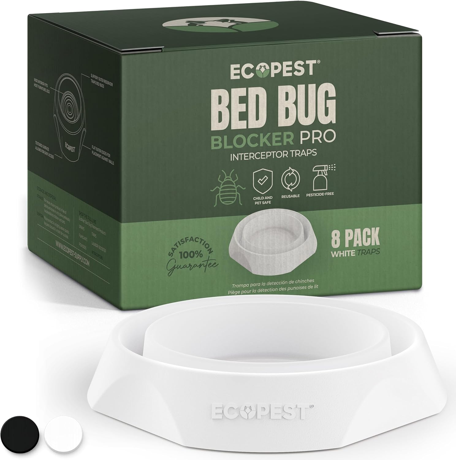 Bed Bug Interceptors – 8 Pack | Bed Bug Blocker (Pro) Interceptor Traps (White) | Insect Trap, Monitor, and Detector