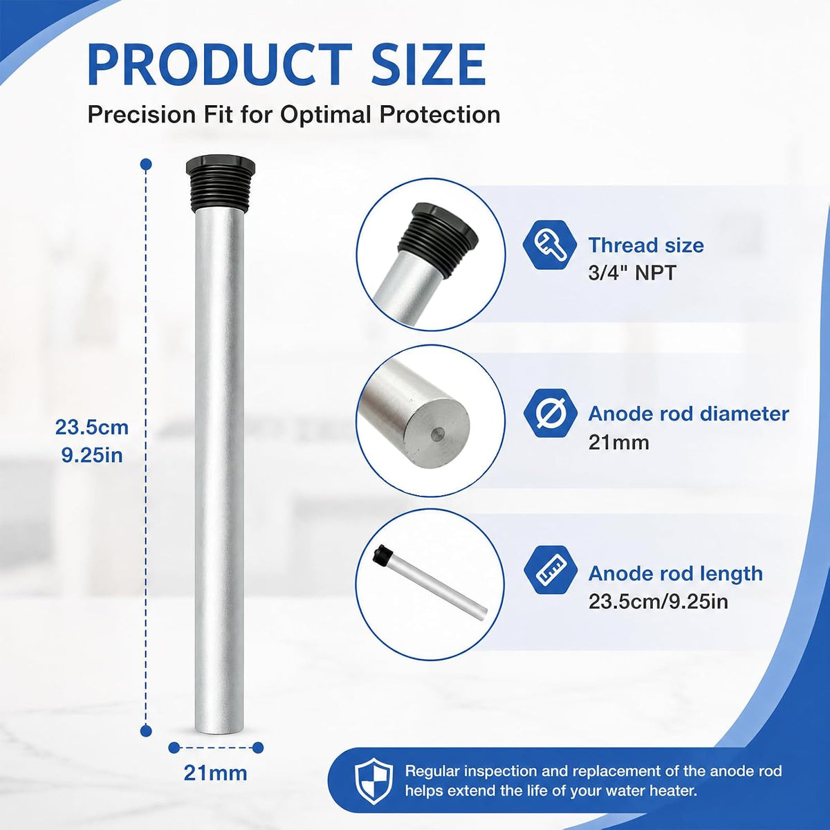 2Pack RV Water Heater Anode Rod For Suburban, 9.25" L x 3/4" NPT, Magnesium