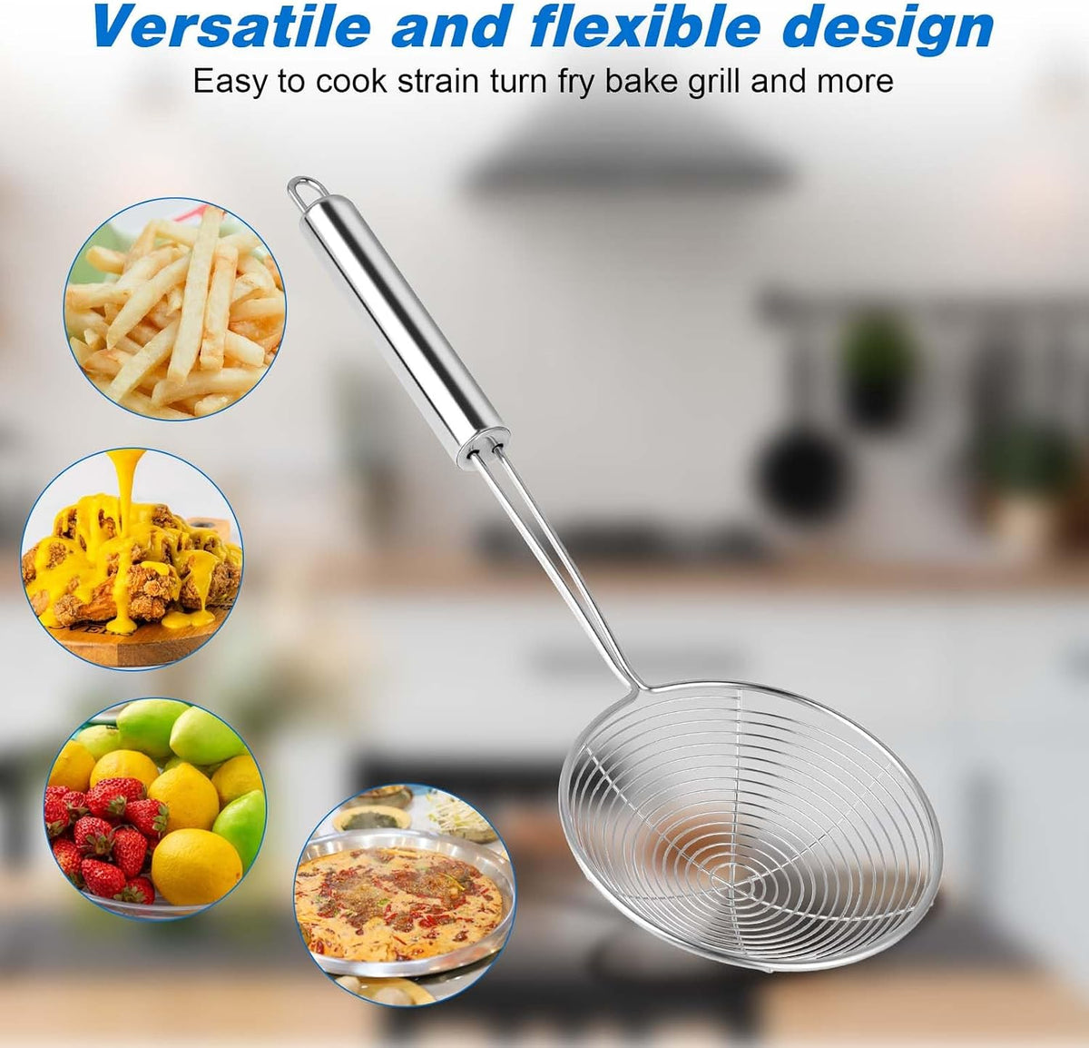 Steel Spider Strainer Skimmer Ladle - Wire Strainer Pasta Skimmer for Kitchen Cooking and Frying