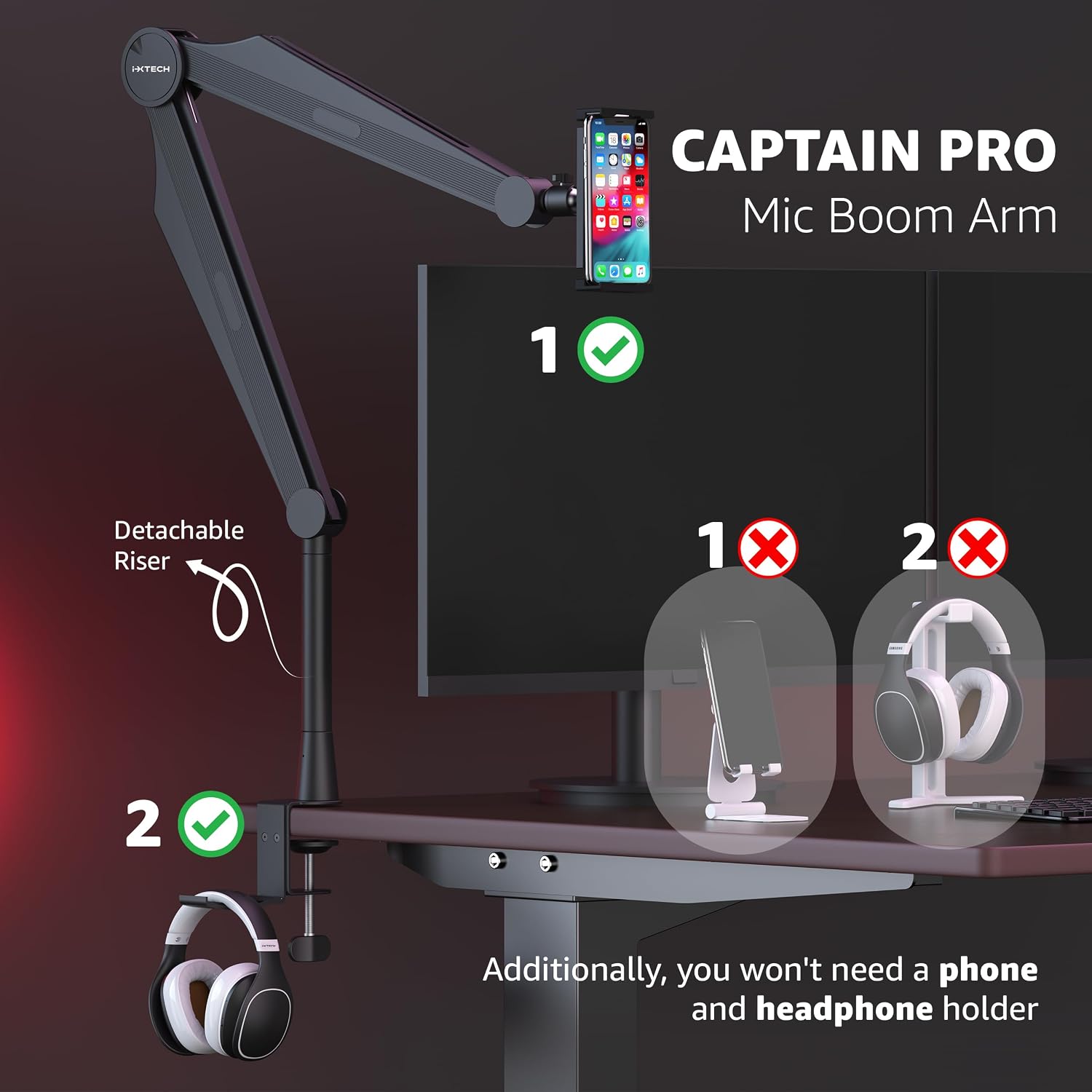 Mic Boom Arm Microphone Arm for Blue Yeti Shure Sm7b Hyperx QuadCast Rode At2020 and Fifine Upgraded Mic Stand with