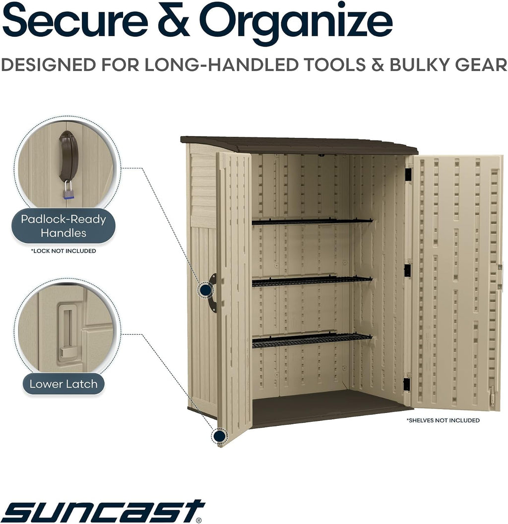 Outdoor Storage Shed, Water Resistant Resin Vertical Outdoor Storage Cabinet for Patio, Garden Tools, Cushions, &
