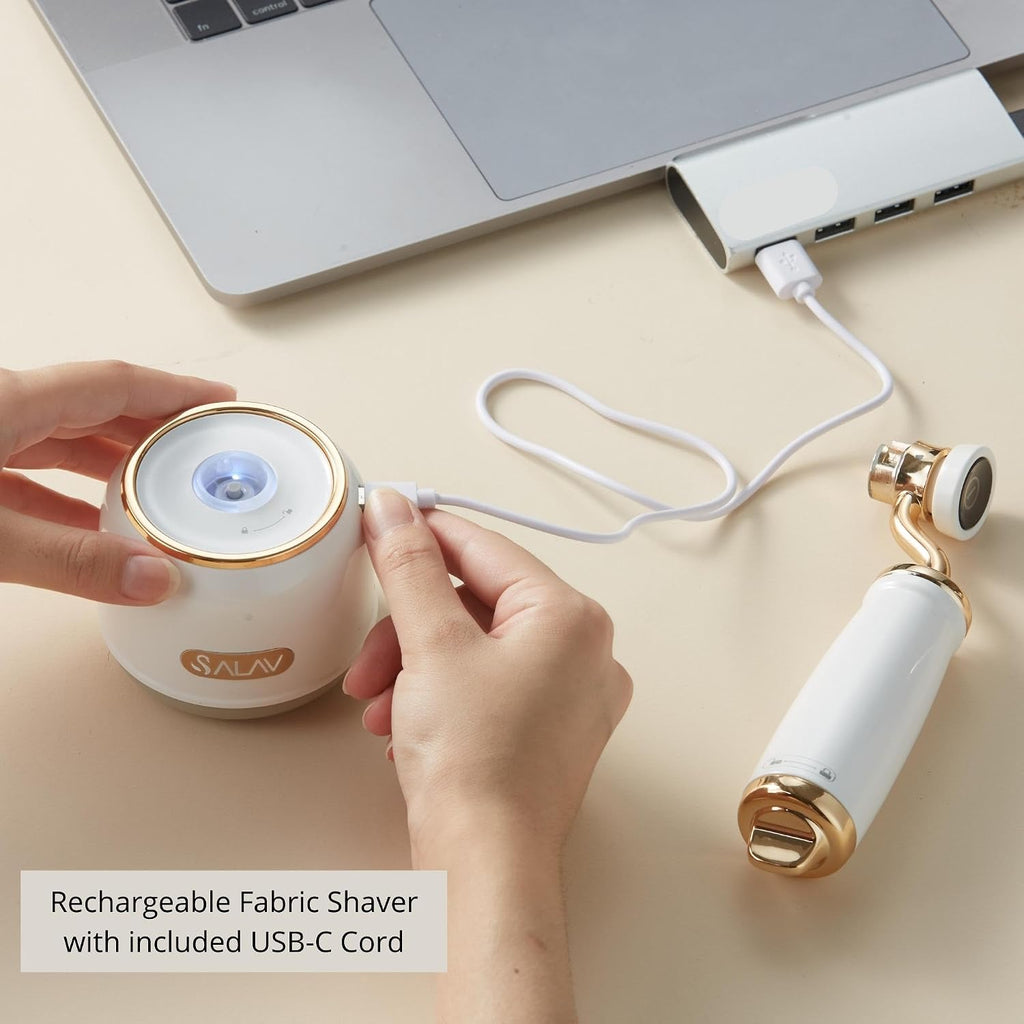 Retro Edition Rechargeable Fabric Shaver and Lint Roller with 6-Blade System Removes Fuzz and Piling on Fabrics, with