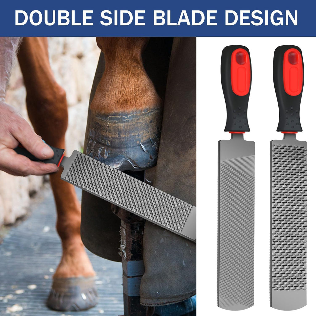 2 Pcs 12 Inch Rasps for Shoeing Horses with Handle Trimming File Carbon Steel Farrier Tools for Repair Horse Goat