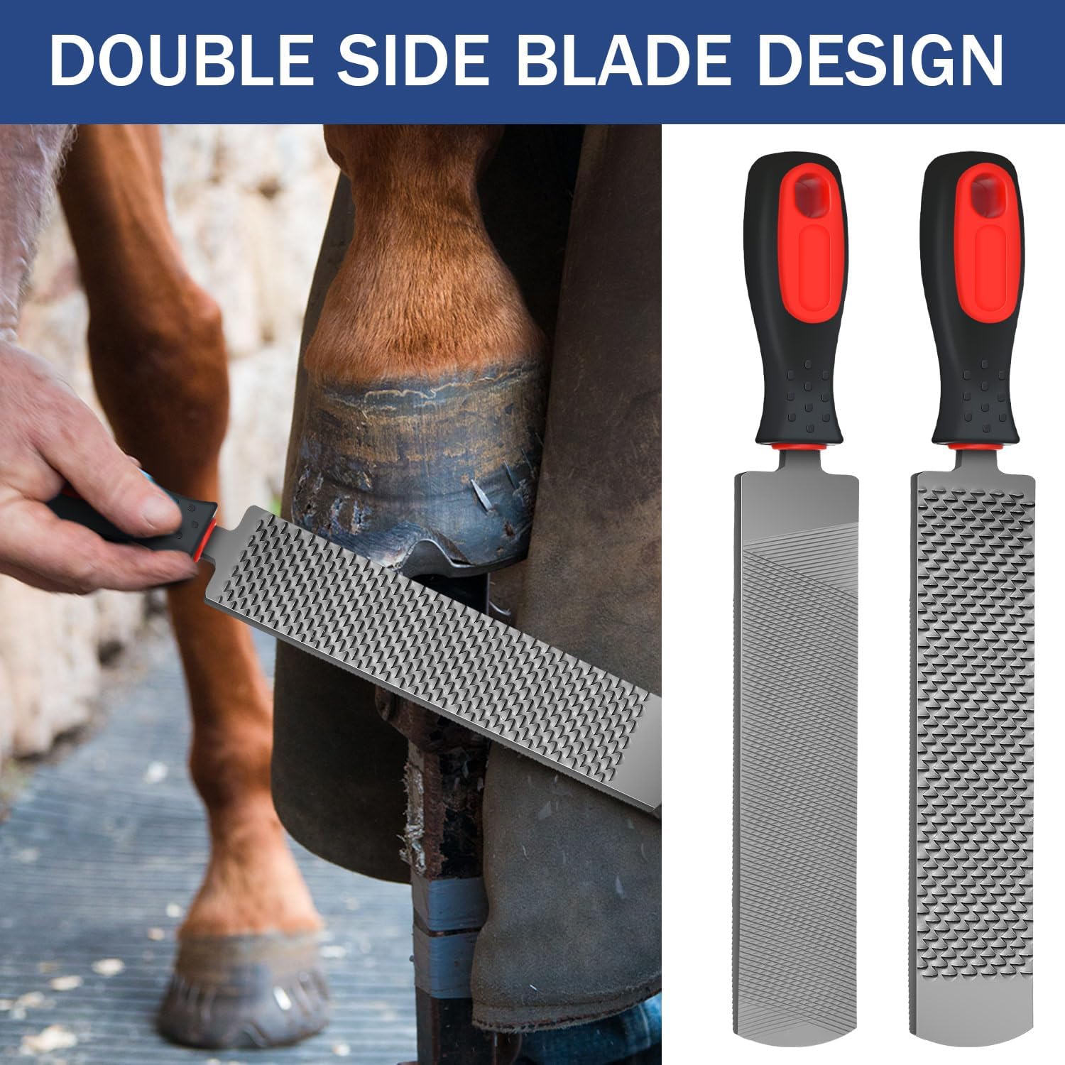 2 Pcs 12 Inch Rasps for Shoeing Horses with Handle Trimming File Carbon Steel Farrier Tools for Repair Horse Goat