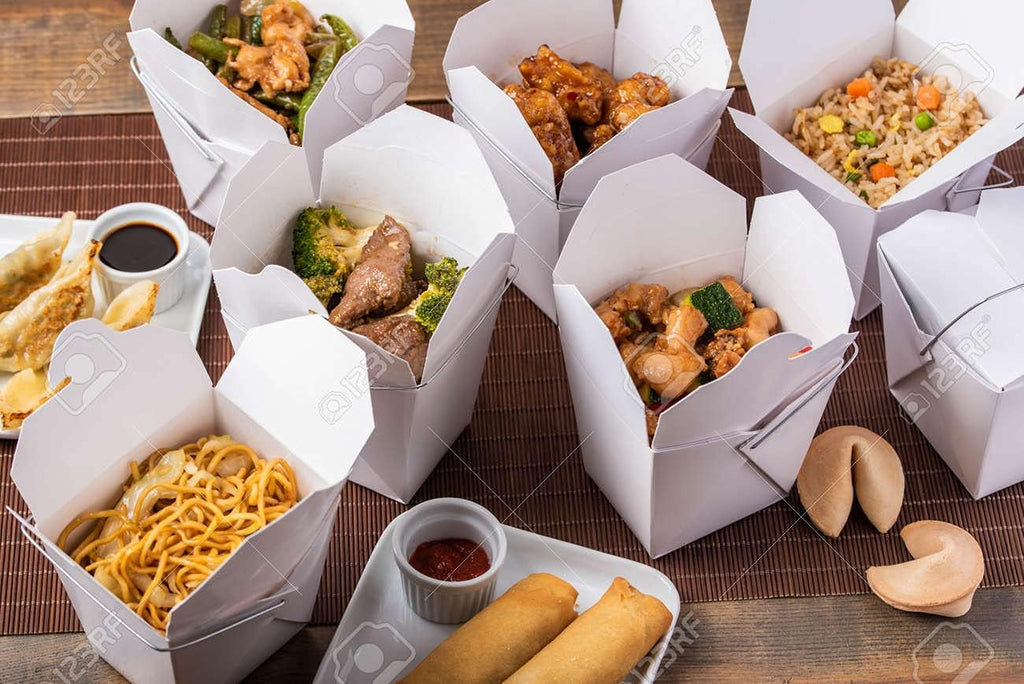 White Chinese Asian Paper Take Out Box with Wire Handle, Leak and Grease Resistant Stackable to Go Boxes (25, 8 OZ)