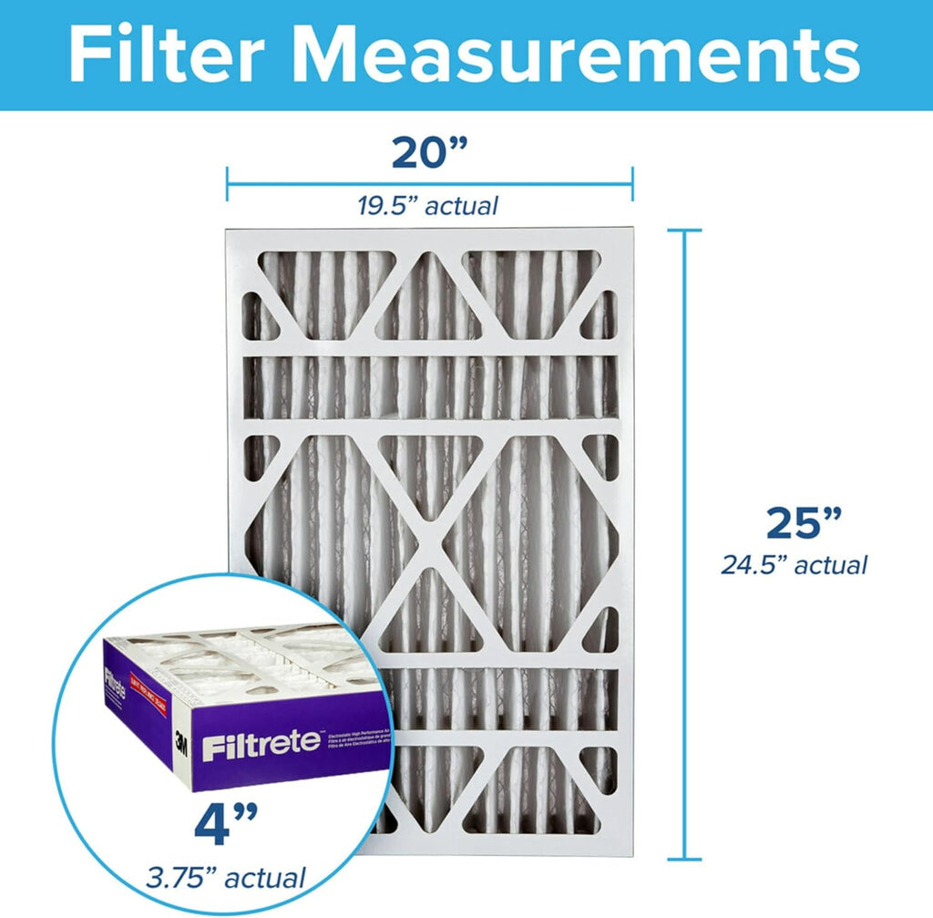 20x25x4 Slim Fit (3.75" width) AC Furnace Air Filter, MPR 1550, MERV 12, Fits AprilAire & Carrier, CERTIFIED Asthma &