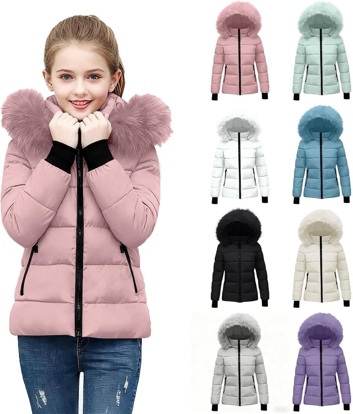 Girls Winter Coat Long Quilted Puffer Jacket Warm Fleece Parka with Removable Hood Teens Waterproof Thick Snow Outerwear