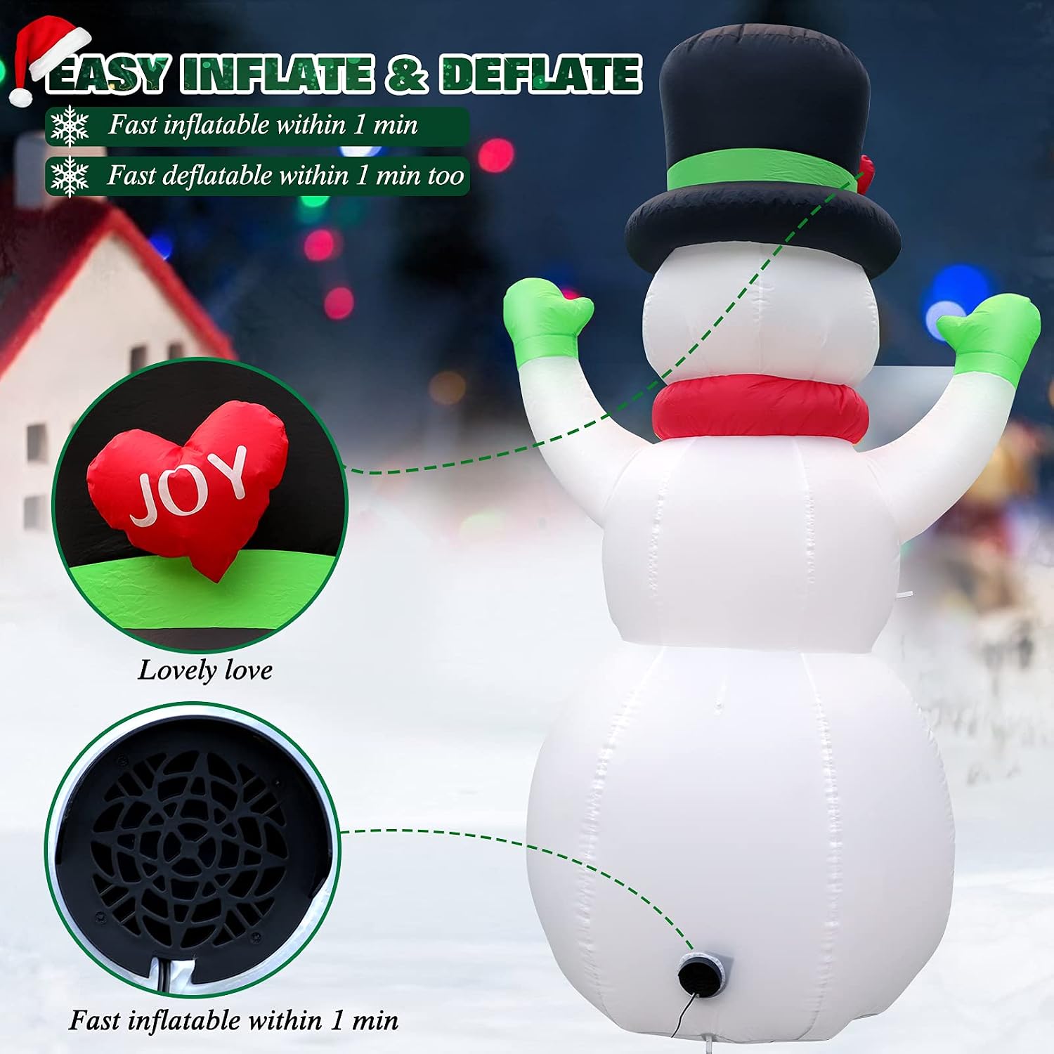 7 FT Christmas Inflatables Snowman Outdoor Decorations, Giant Blow up Snow Man Yard Decor Built-in Bright LED Light