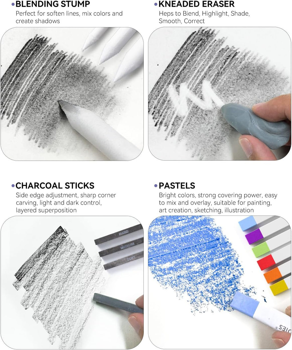 73PCS Advanced Art Supplies Drawing Kit with Fineliner Pens, Mechanical Pencils, 3-Color Sketchbook, Charcoal