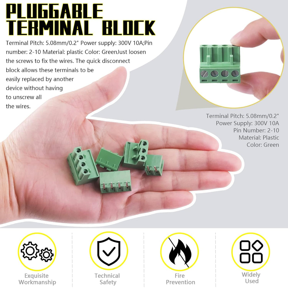 32Pcs 9 Type Pluggable Terminal Blocks Connector Socket, 5mm/0.2inch Pitch PCB Mount Screw Male Female Connectors(2/3/4/5/6/7/8/9 Pins)
