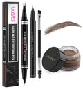 Waterproof Eyebrow Pen Kit, Pomade Eyeliner & Brush, Dark Brown