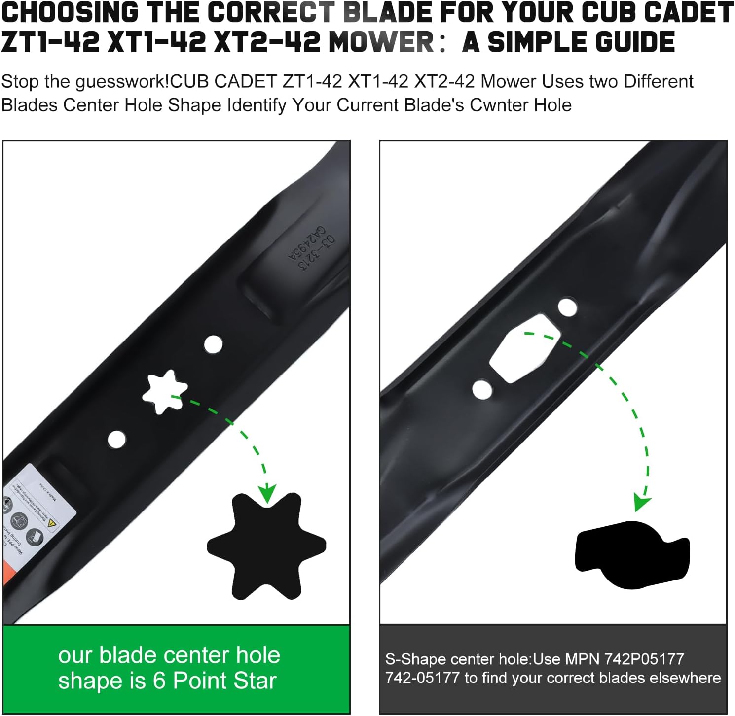 42 inch Deck Mower Blades for Cub Cadet Troy Bilt Pony 942-04308 | Fit 942-04308A Replacement,Bronco Mustang XT1