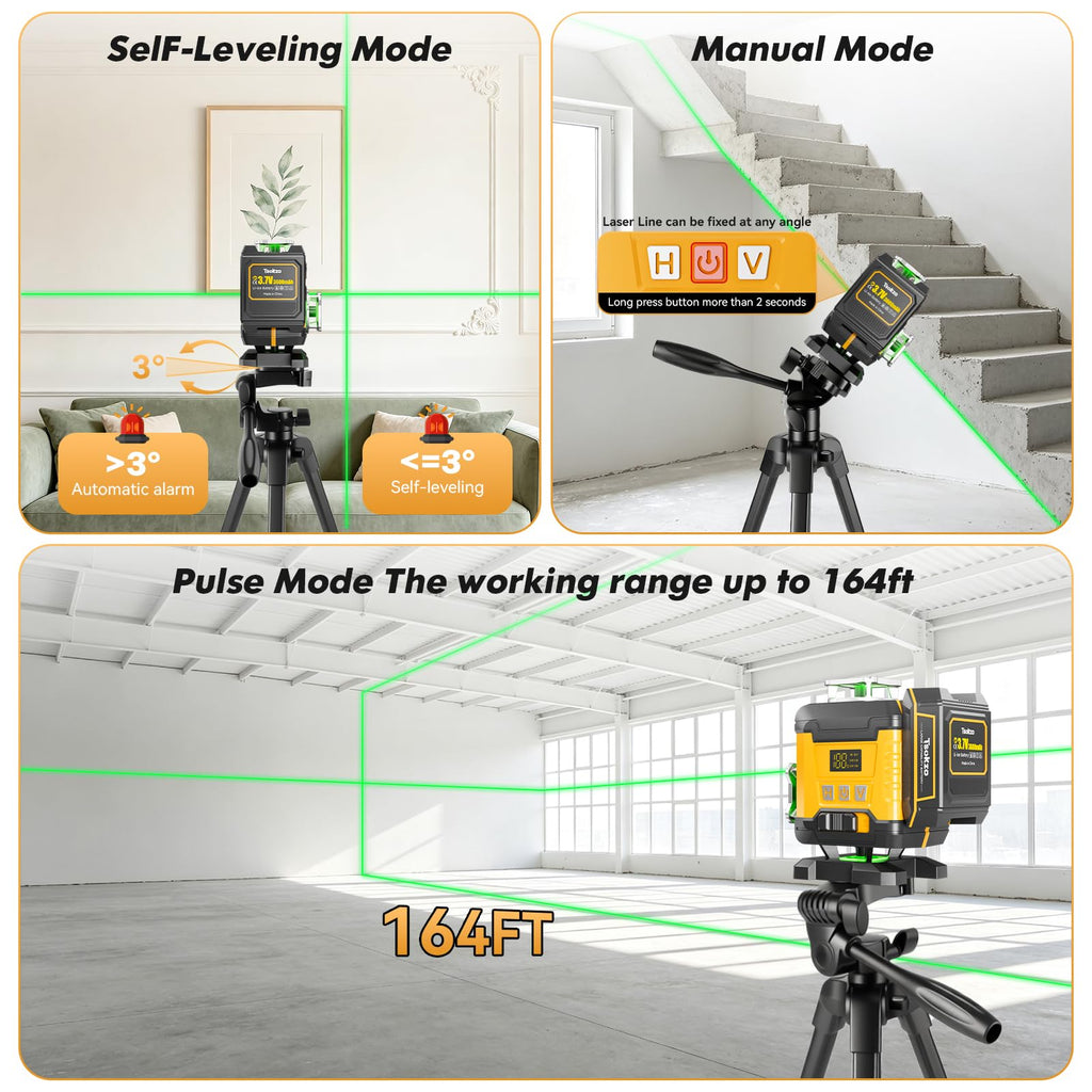 16 Lines Laser Level with Tripod, 4 X 360° Self Leveling for Construction