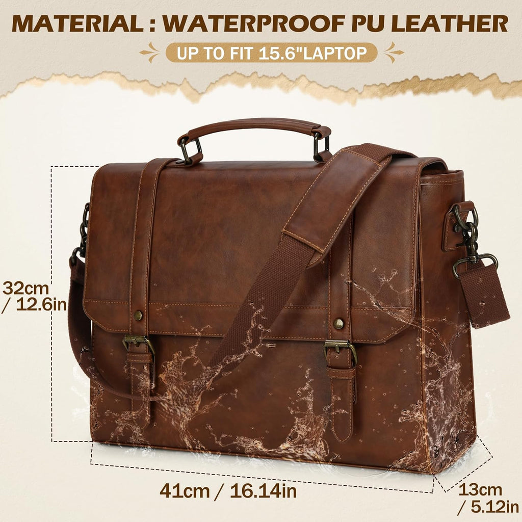 Messenger Bag for Men 15.6 inch Vintage Leather Waterproof Laptop Briefcase Large Computer Laptop Bag Leather Satchel