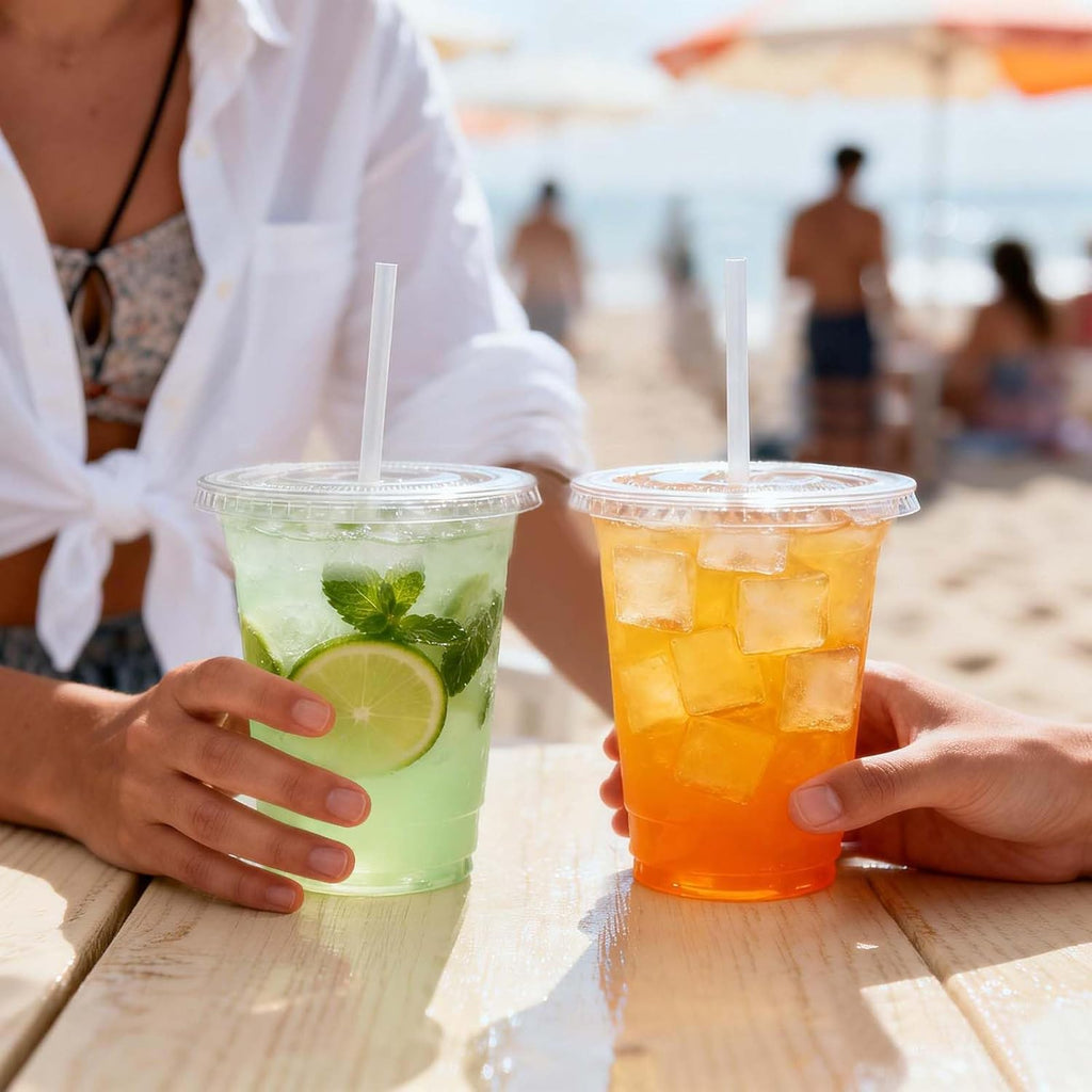 100 Pack 16 oz Disposable Clear Plastic Cups with Lids and Straws
