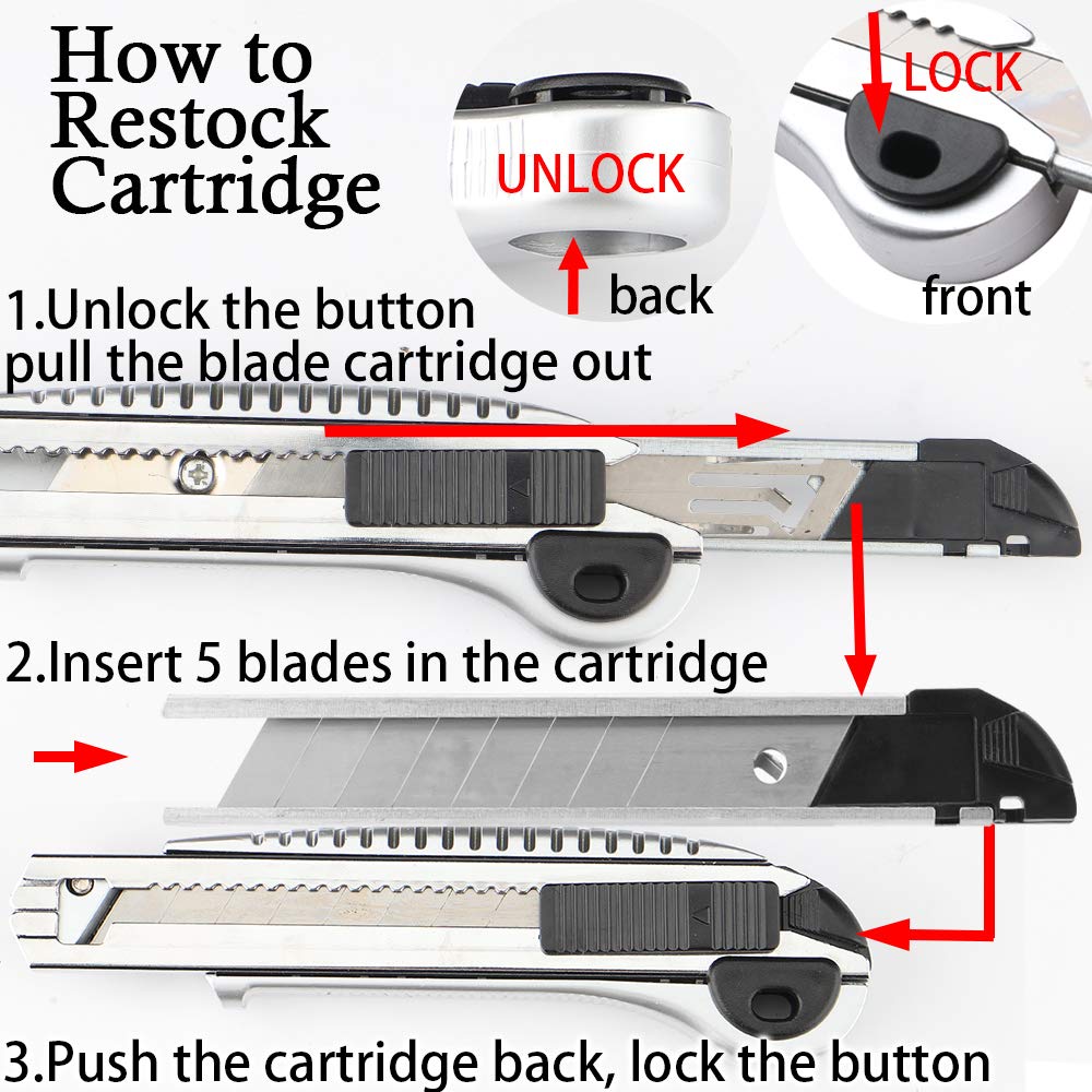 Utility Knife, Box Cutter Retractable,5 Pcs Blades Inside