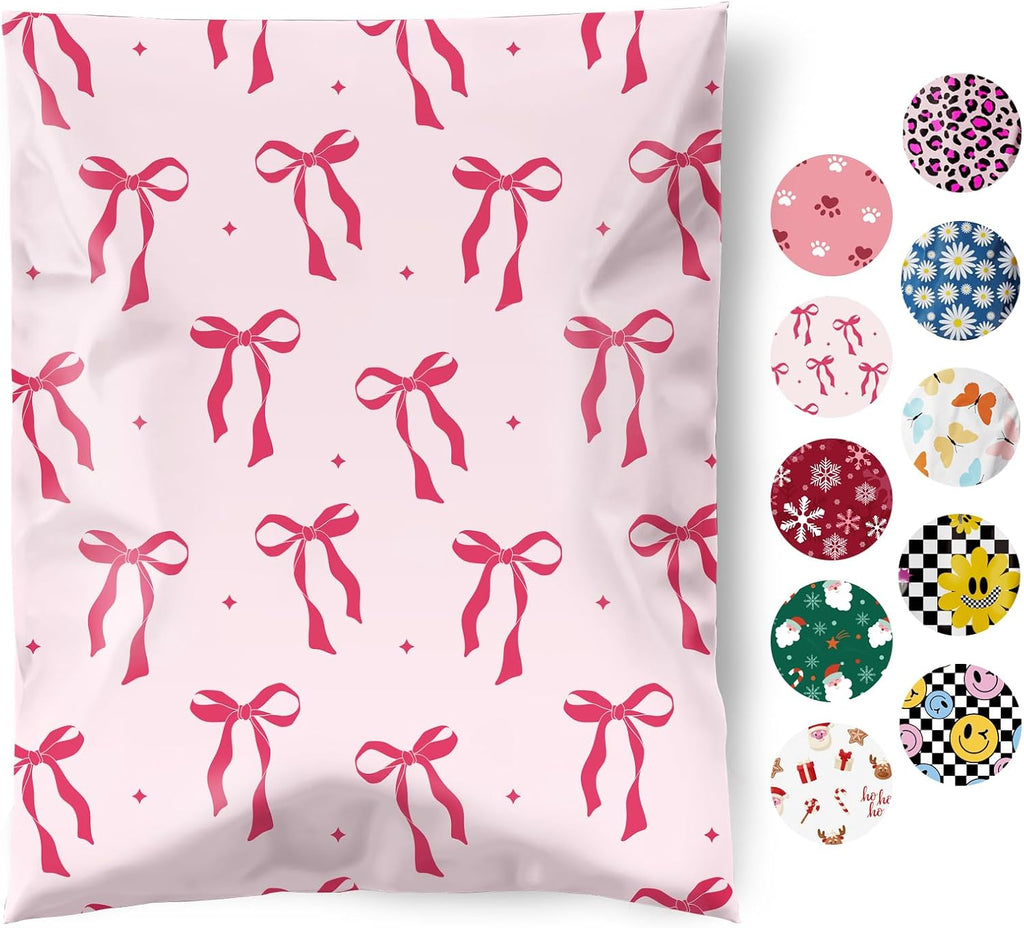 Poly Mailers 10x13" 50pcs,Cute Shipping Bags for Clothes,Pink Bows | Self Adhesive Mailing Shipping