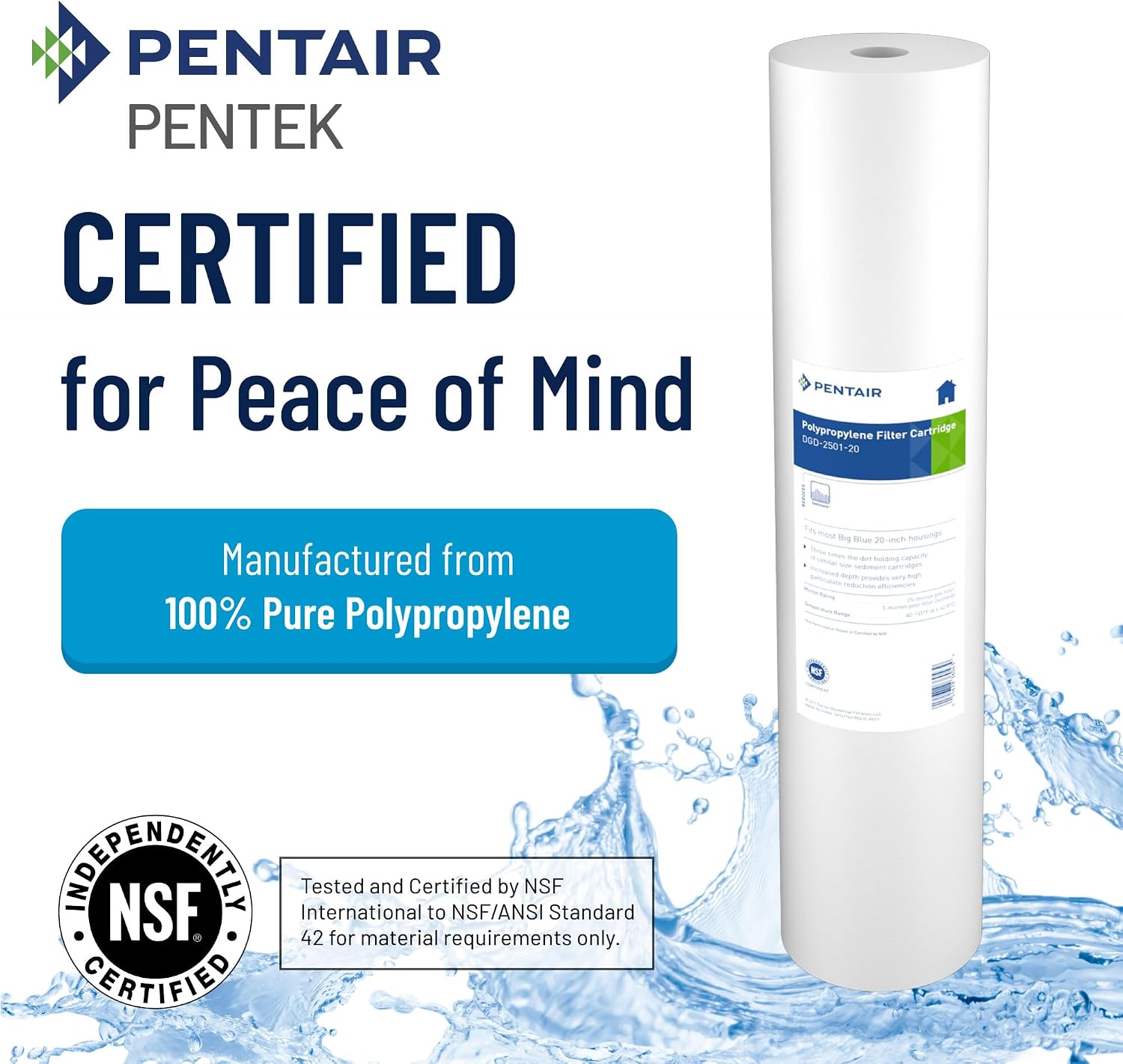 Pentair Pentek DGD-5005-20 Big Blue Water Filter, 20-Inch Whole House Sediment Filter Cartridge Replacement