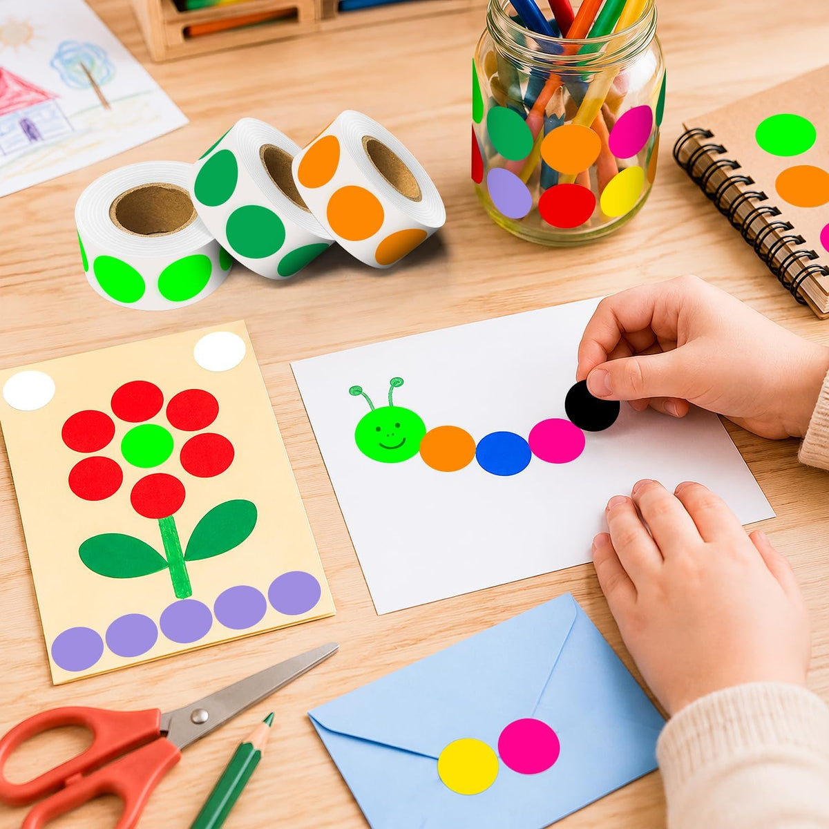 3/4" Round Color Coding Labels, Bright-Colored Dot Stickers 5000PCS