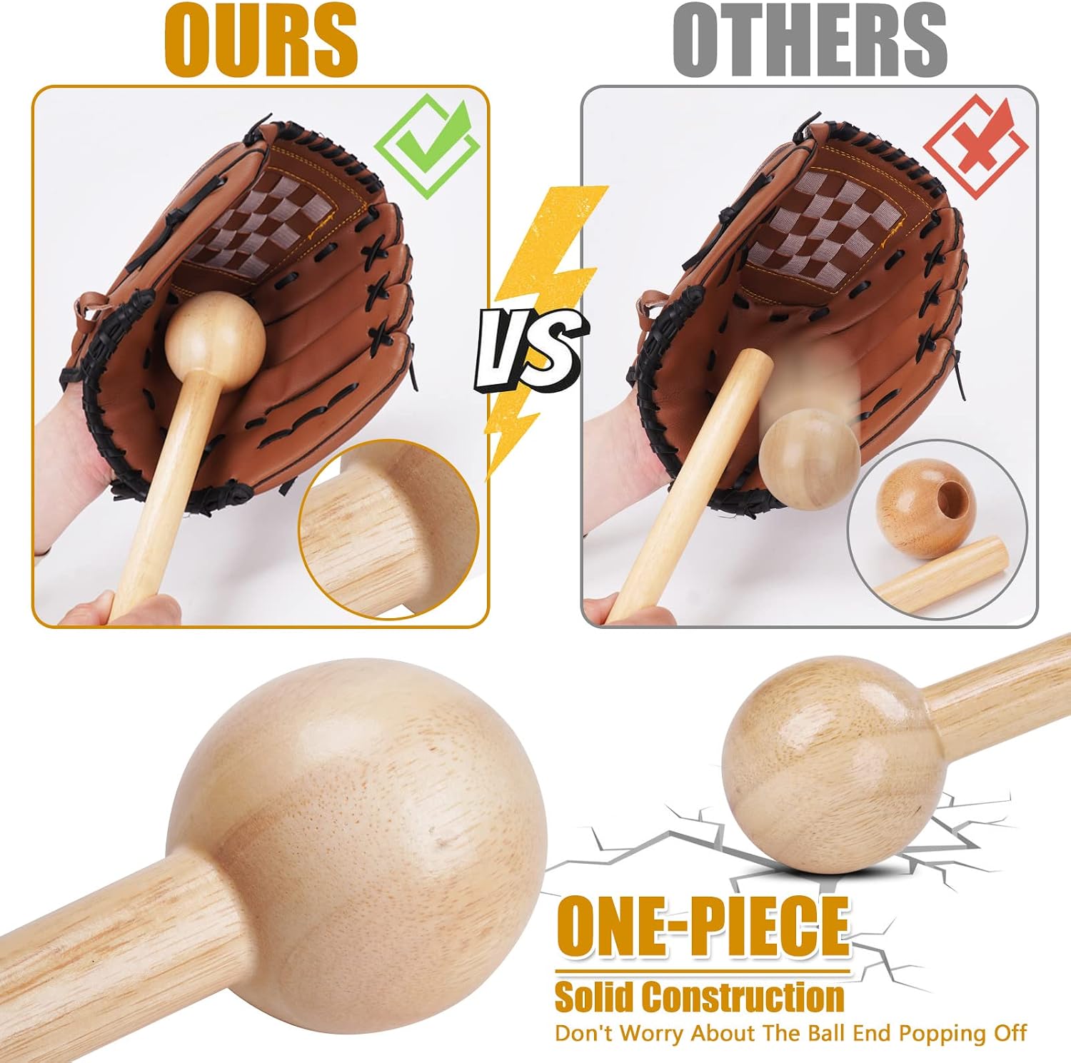 Baseball Glove Break-in kit for Men & Adult, One-Piece Structure Baseball Glove Mallet, Baseball Mitts Wooden Shaping