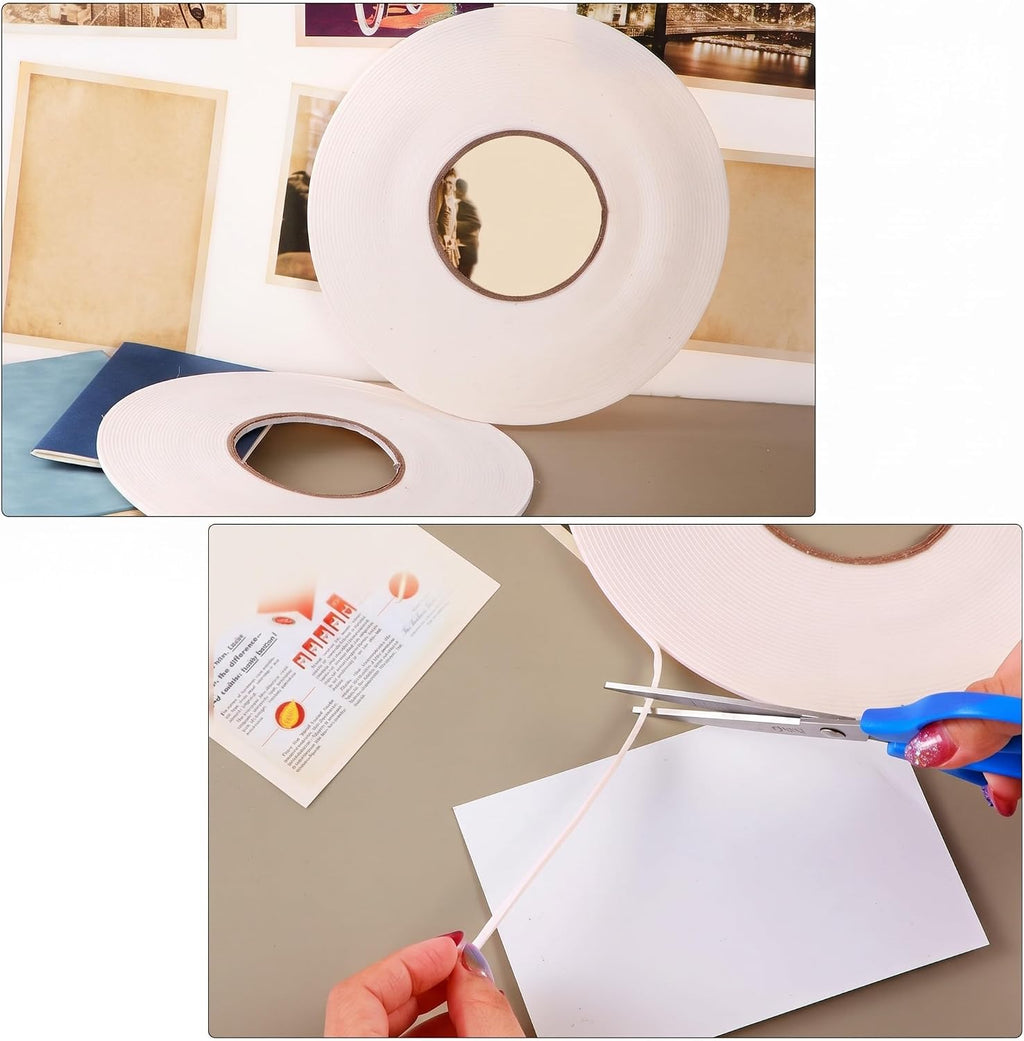 3 Rolls Double Sided Foam Tape, 1/8 Inch by 50 Feet, White
