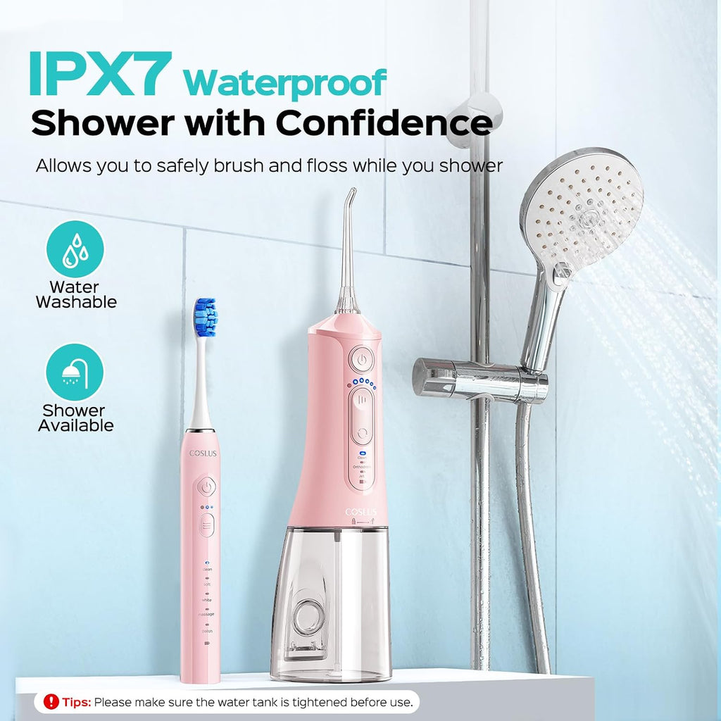 C51C30 Electric Toothbrush with Water Flosser Combo: Portable Oral Clean Kit for Teeth Brushing & Flossing, Multiple