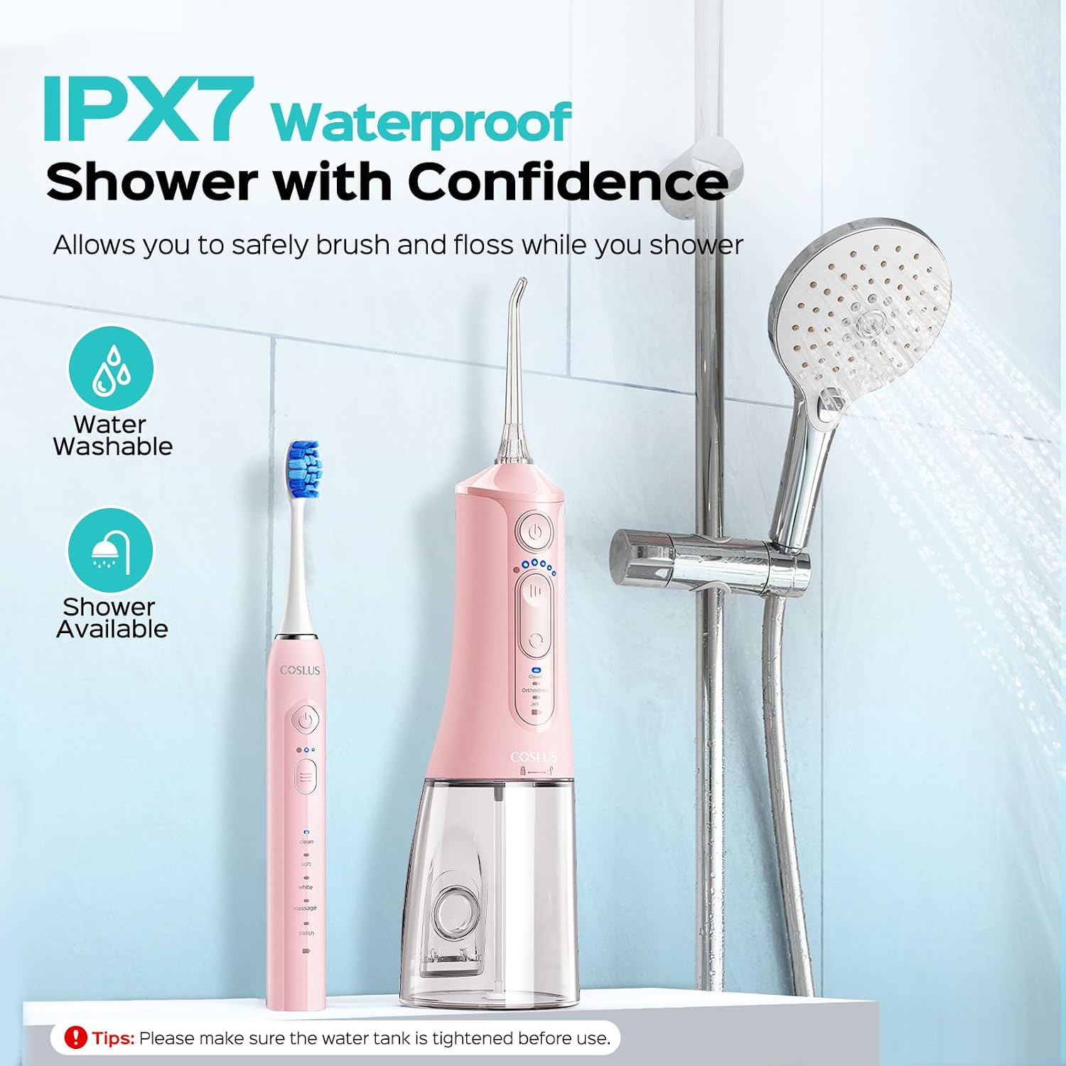 C51C30 Electric Toothbrush with Water Flosser Combo: Portable Oral Clean Kit for Teeth Brushing & Flossing, Multiple