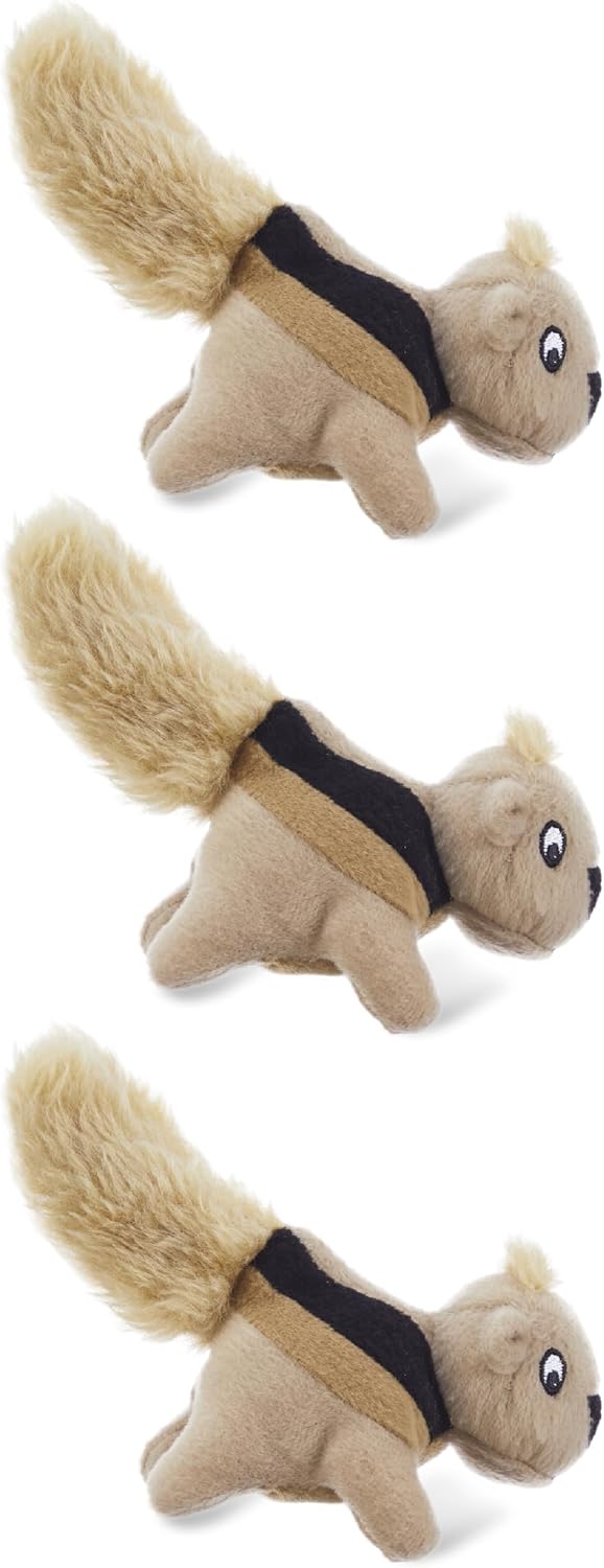 Squeakin' Squirrels Plush Squeaky Dog Toys, 3-Pack, 7"