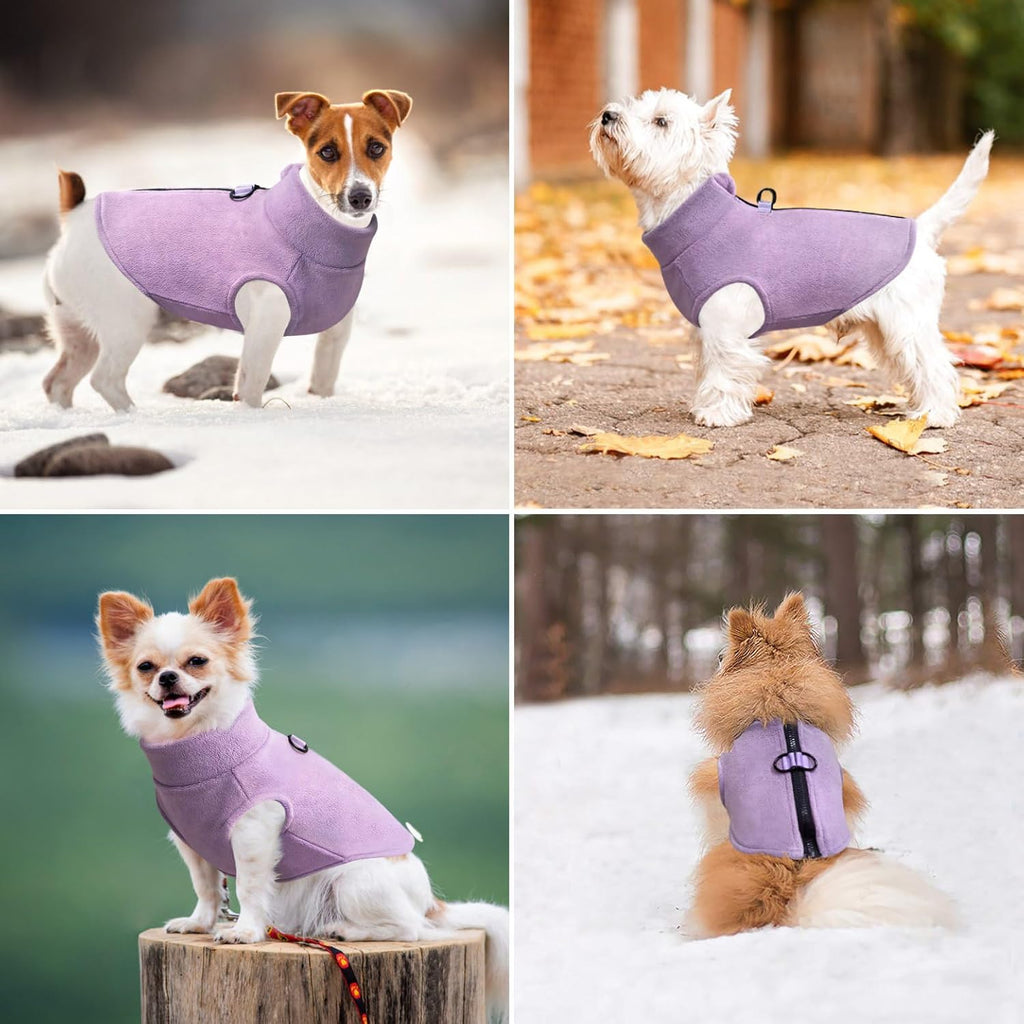 Dog Fleece Vest Sweater Zip Up Warm Pullover Dogs Jacket with D-Ring Leash Winter Cold Weater Coat Pet Sweatershirt