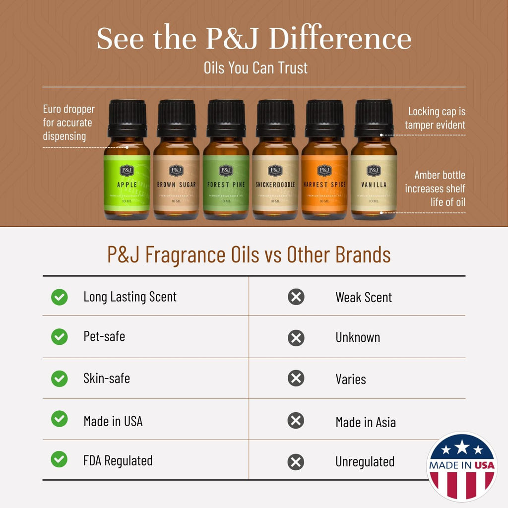 P&J Fragrance Oil Autumn Set | Brown Sugar, Apple, Harvest Spice, Vanilla, Forest Pine, and Snickerdoodle Candle