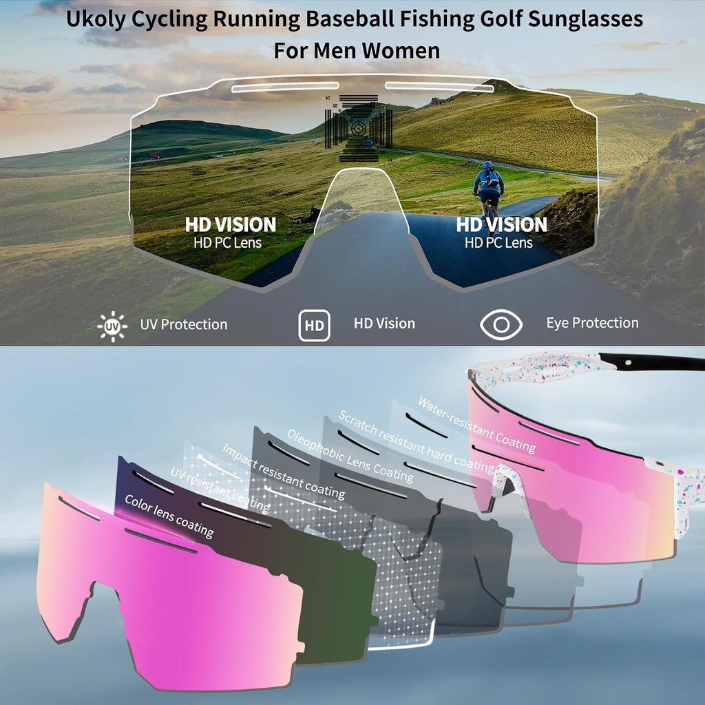 Sport Sunglasses for Men and Women,HD PC Lens UV400 Protection | Sun Glasses for Running Cycling Baseball Fishing